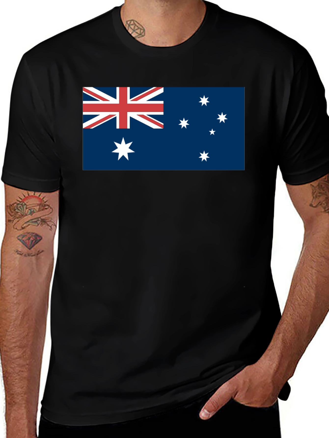Australia Flag Graphic Tee - Black Cotton Casual T-Shirt