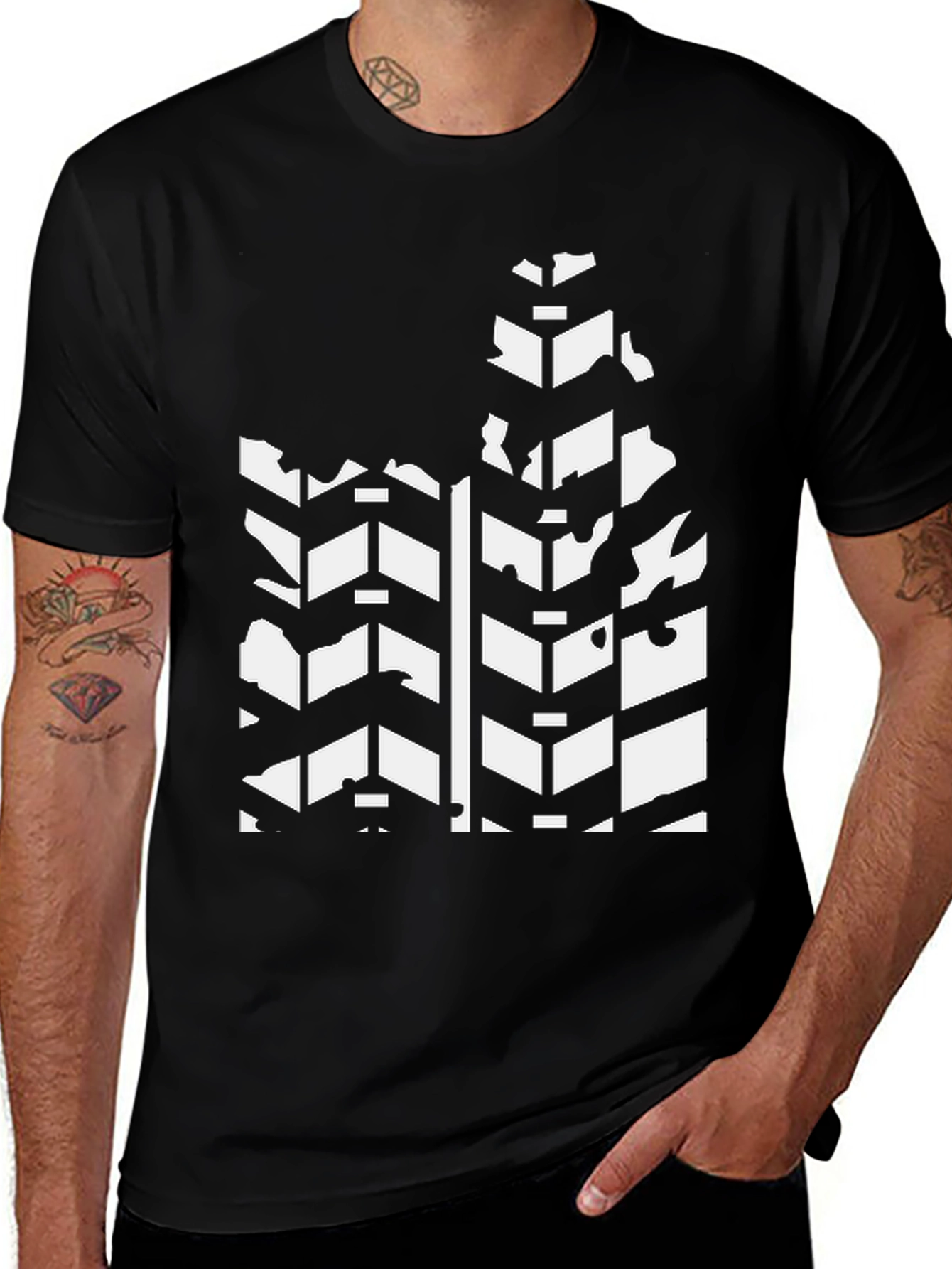 Variant 23 of Black Tee with Tire Tread Design