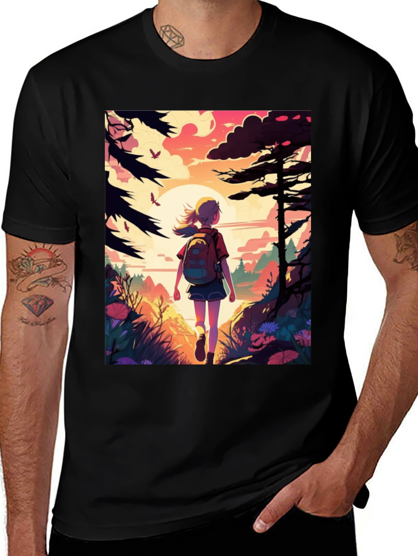 Variant 17 of Hiking Adventure Graphic Tee - Black Cotton Shirt