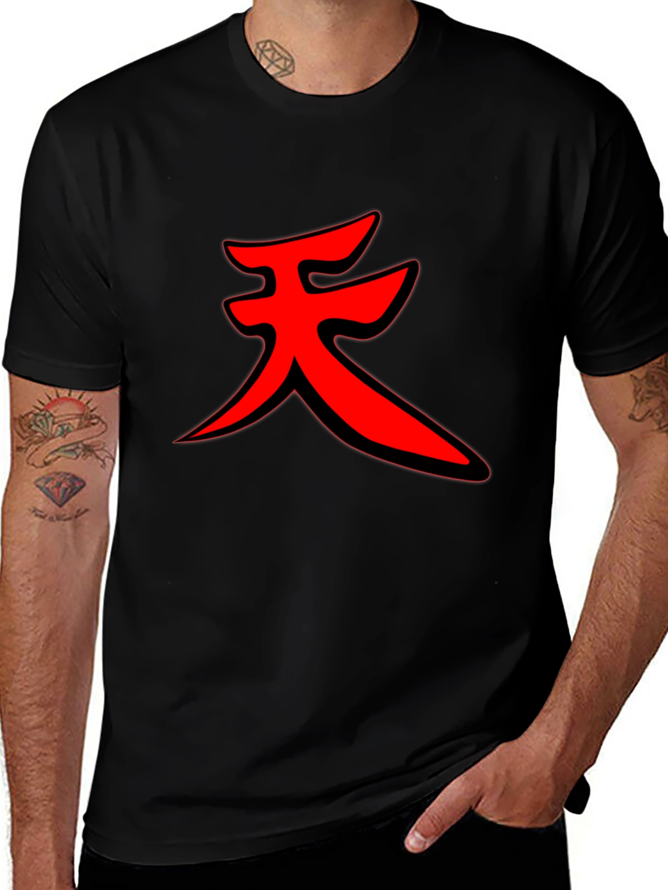 Variant 14 of Red Kanji Character Black T-Shirt - Unique Design