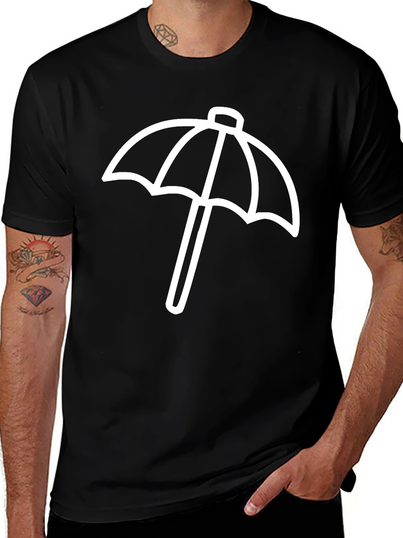 Variant 23 of Minimalist Umbrella Graphic Tee - Black Cotton Blend