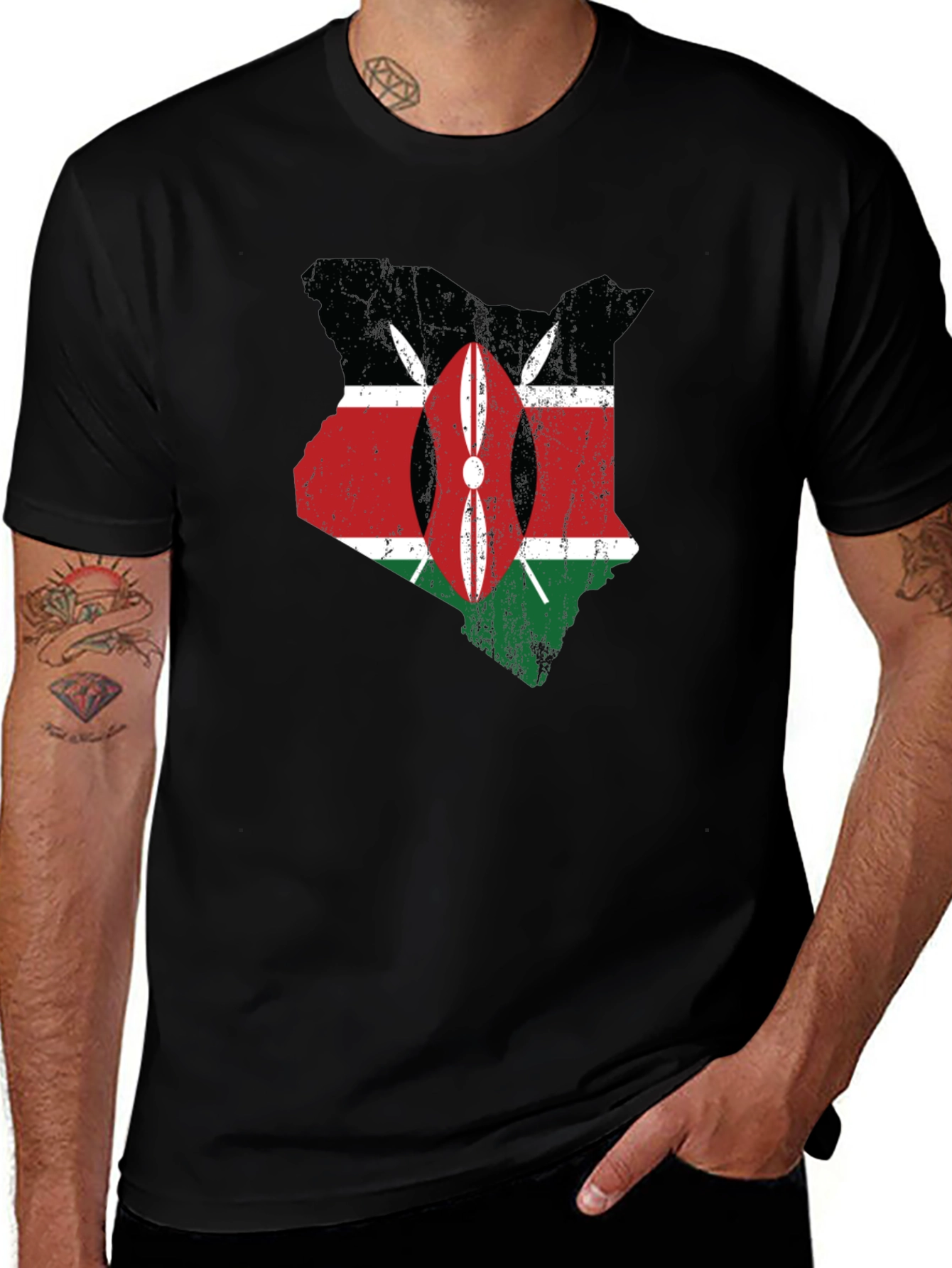 Kenya Flag Map T-Shirt - Distressed Graphic Tee