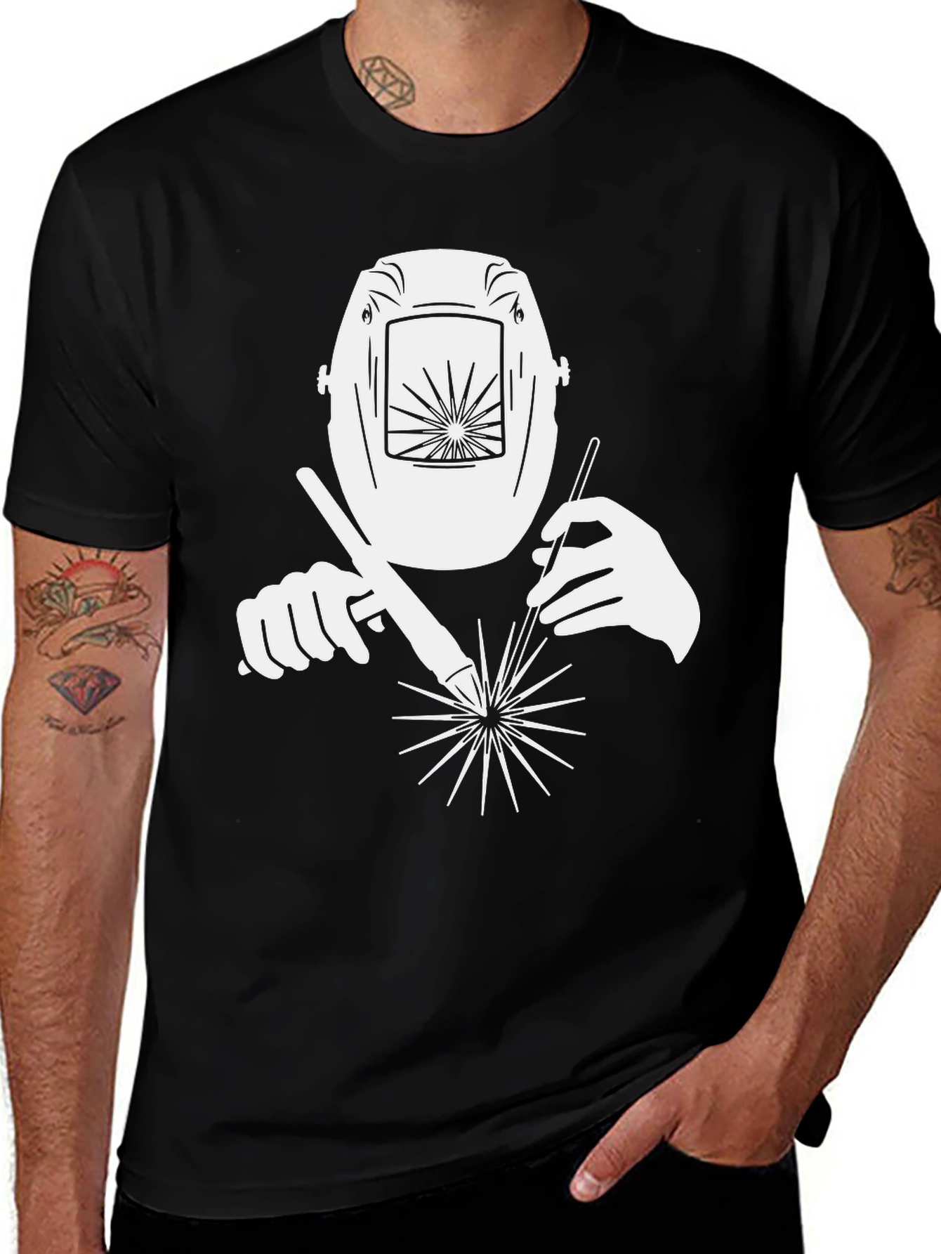 Variant 4 of Welder Graphic T-Shirt - Black Crew Neck Tee