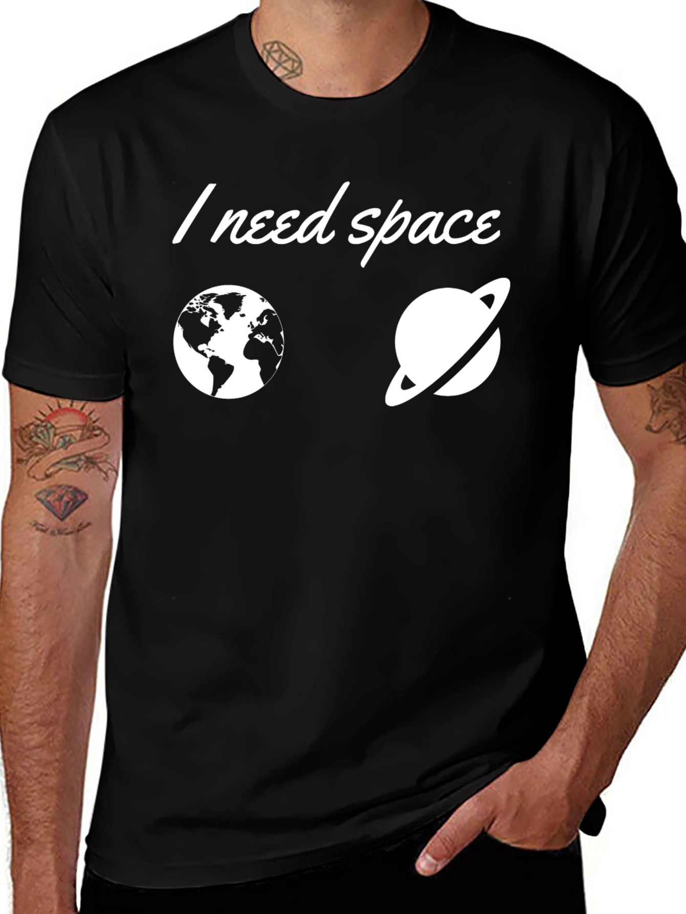 Variant 12 of I Need Space Graphic T-Shirt - Earth & Saturn Design
