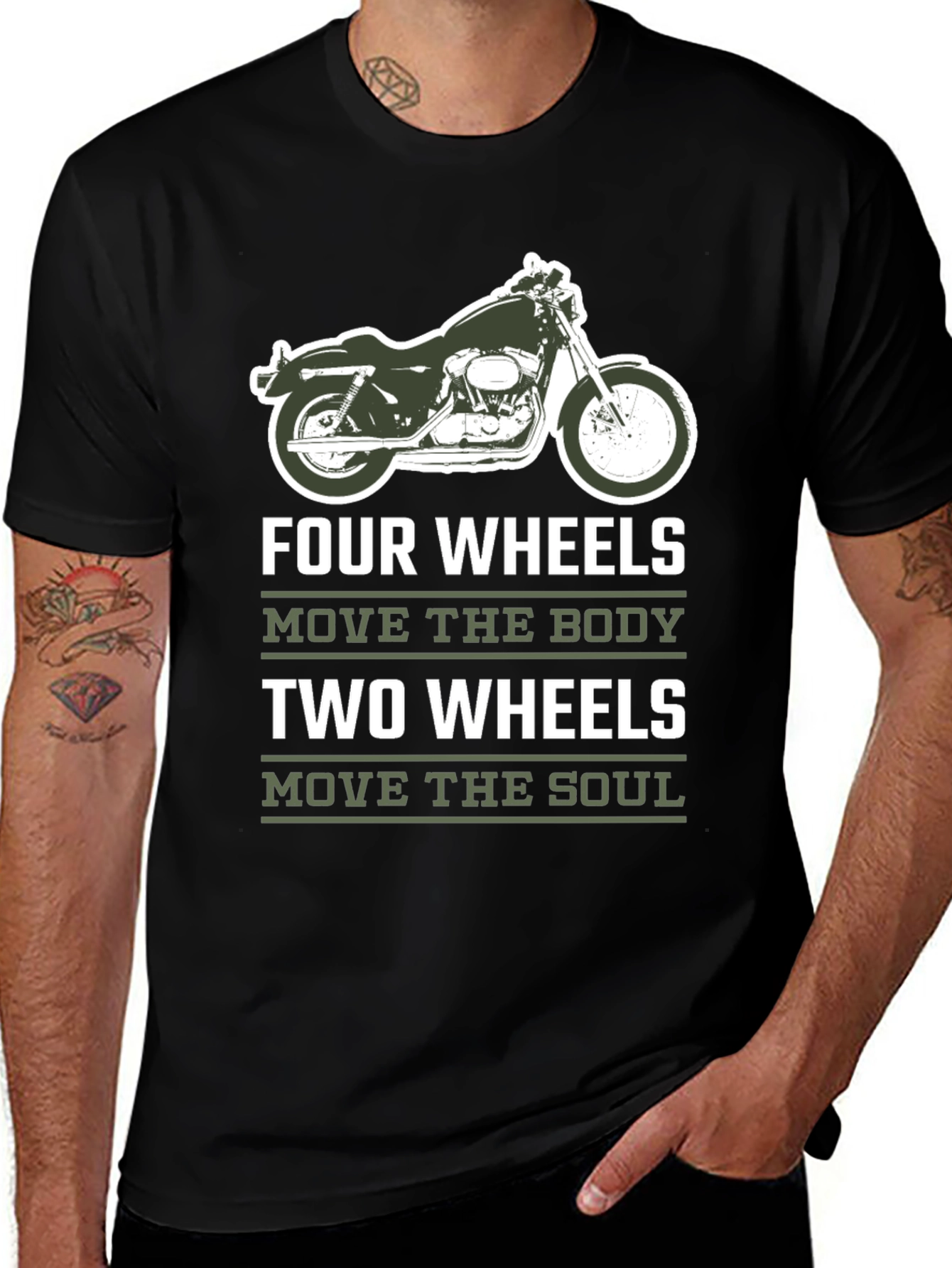 Variant 27 of Motorcycle T-Shirt - Four Wheels Move The Body