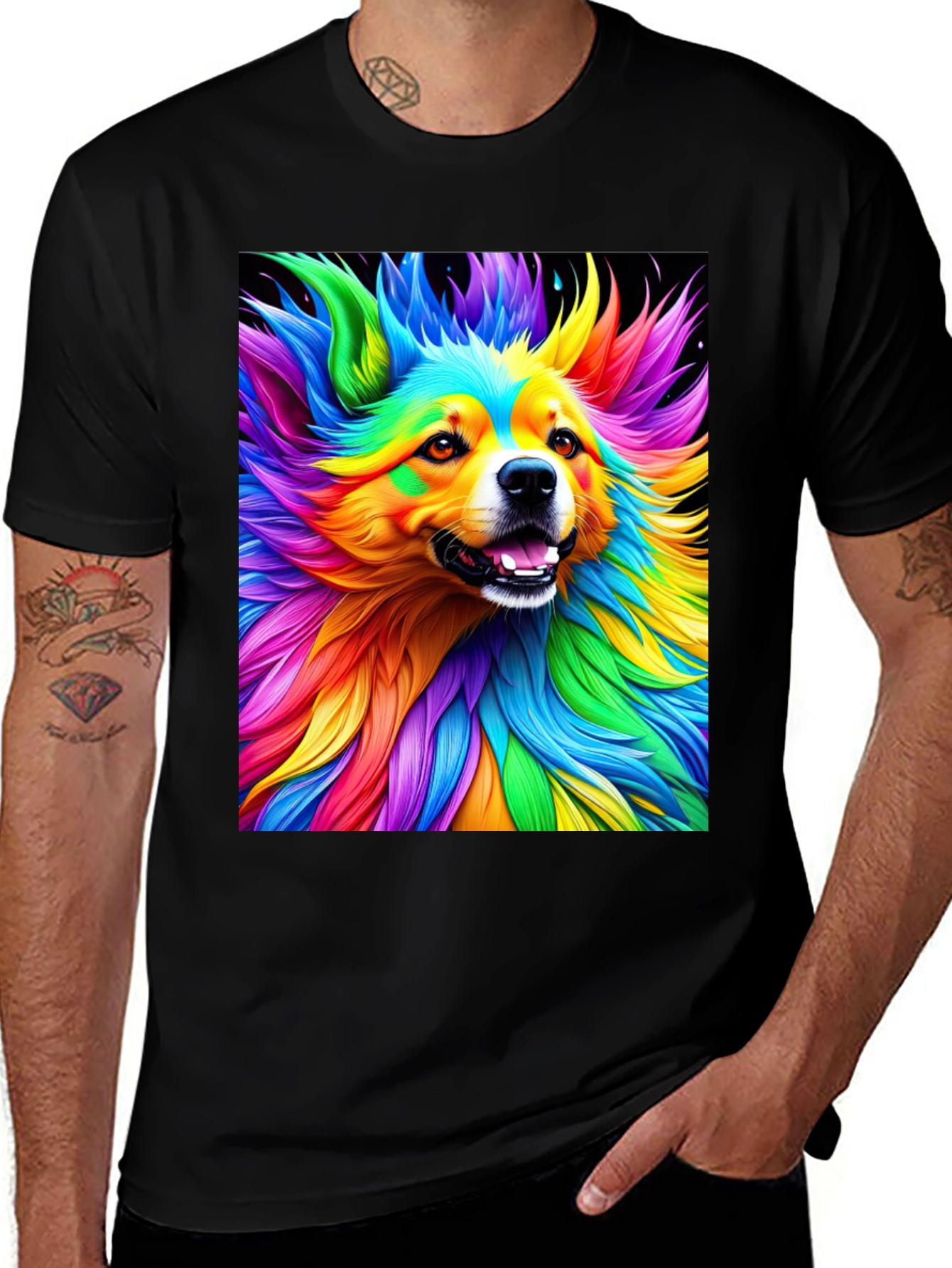 Variant 23 of Rainbow Dog Graphic Tee - Vivid Design, Soft Cotton