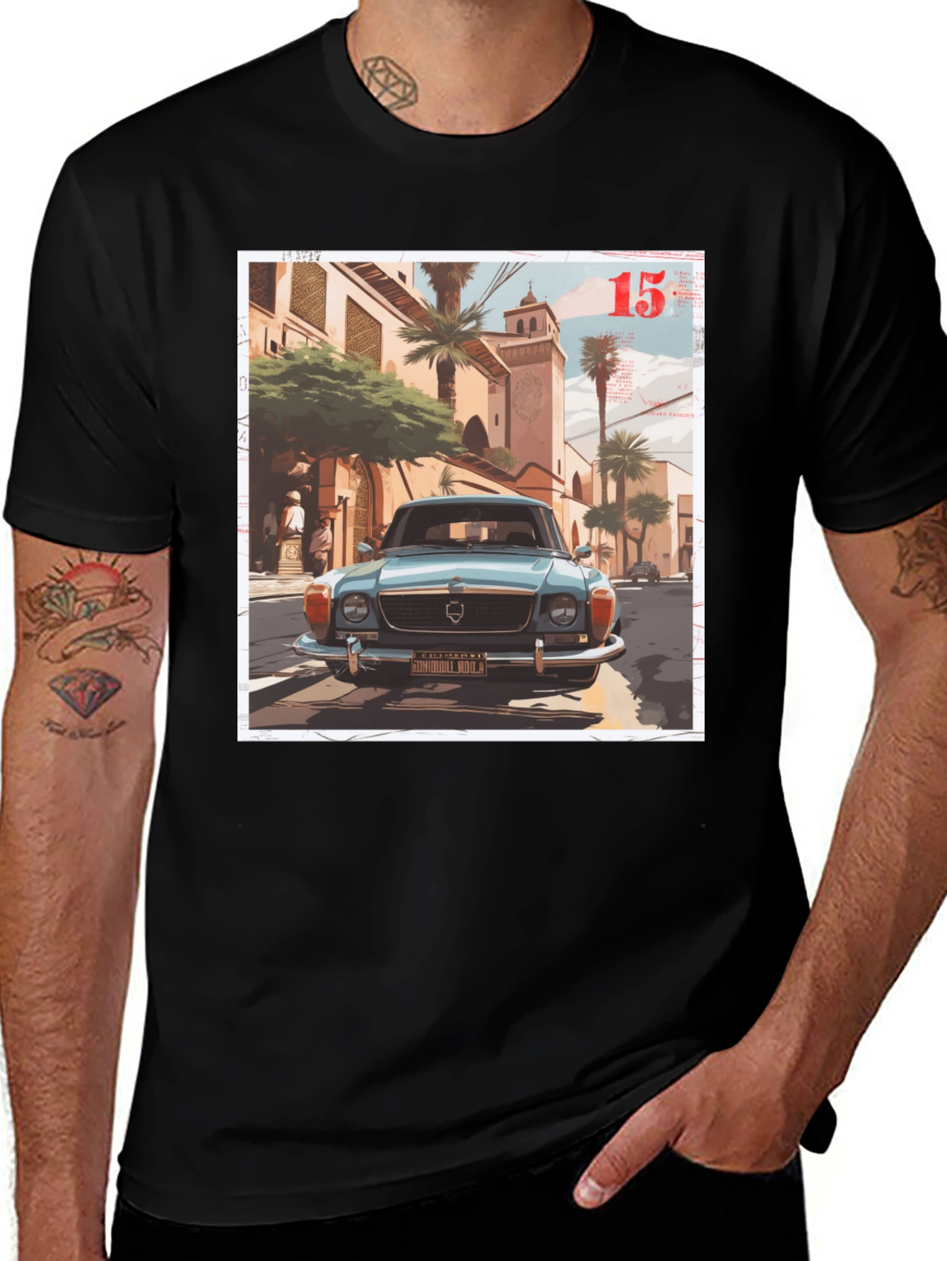 Variant 16 of Vintage Car Graphic Tee - Men's Black T-Shirt