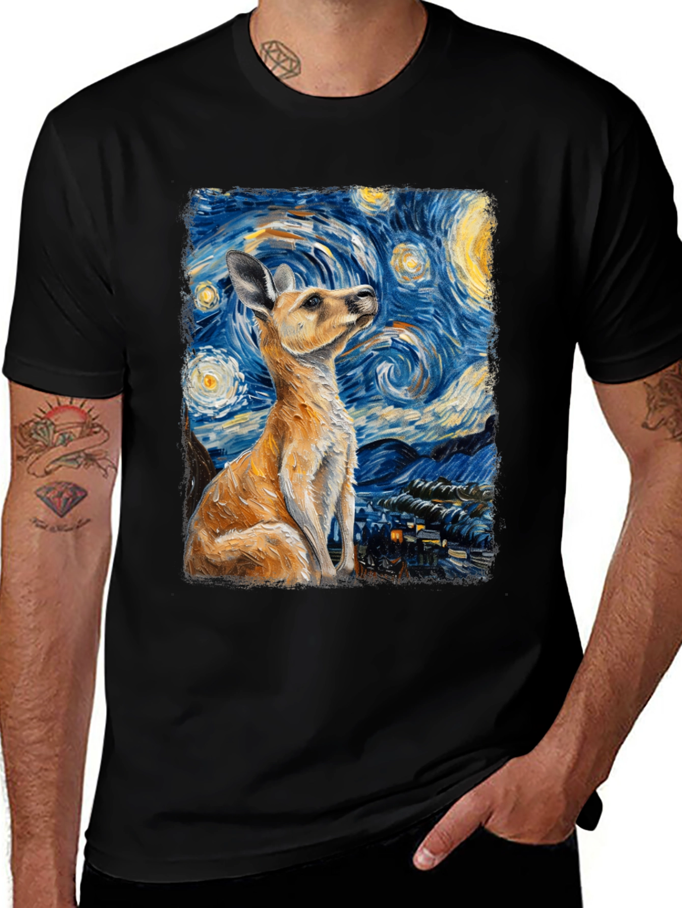 Variant 26 of Kangaroo Van Gogh Starry Night T-Shirt