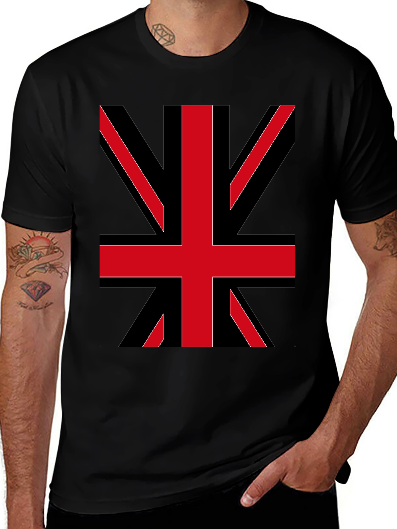 Variant 2 of Union Jack Style Graphic Tee - Casual Black T-Shirt