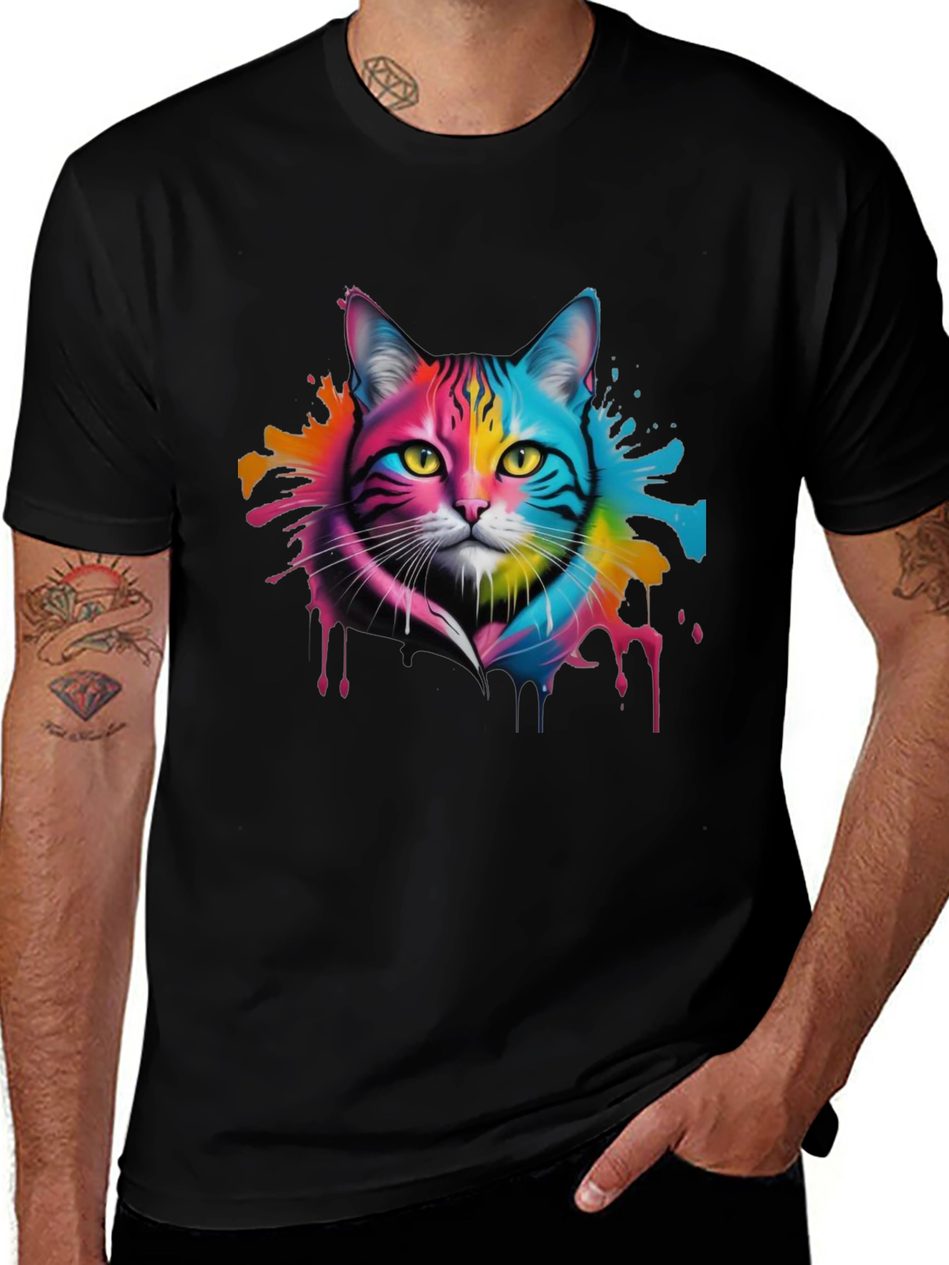 Variant 8 of Colorful Cat Graphic Tee - Unique Design