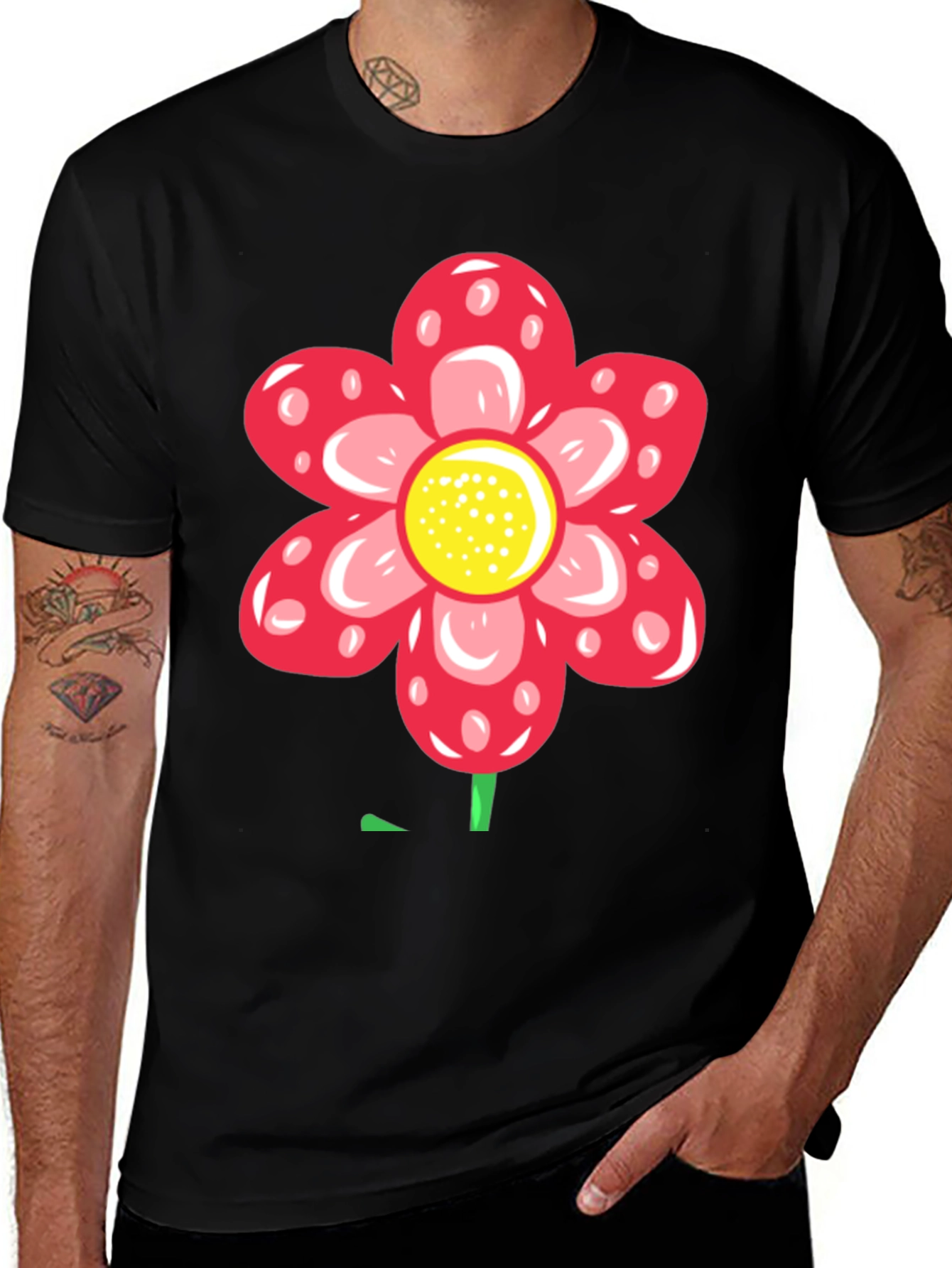 Variant 5 of Red Flower Graphic Black T-Shirt