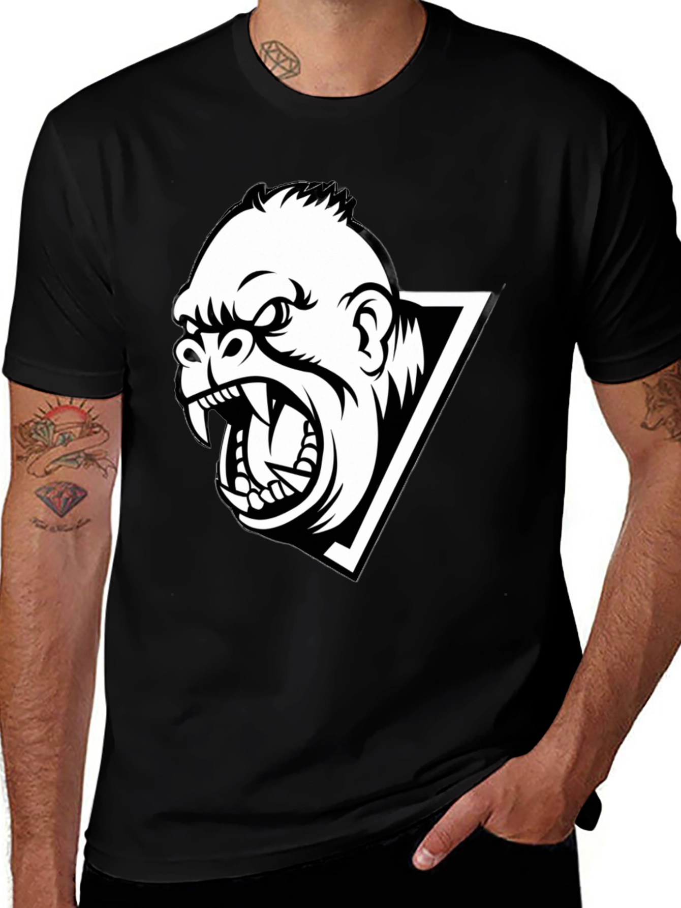 Variant 21 of Black T-Shirt with Angry Gorilla Graphic Print