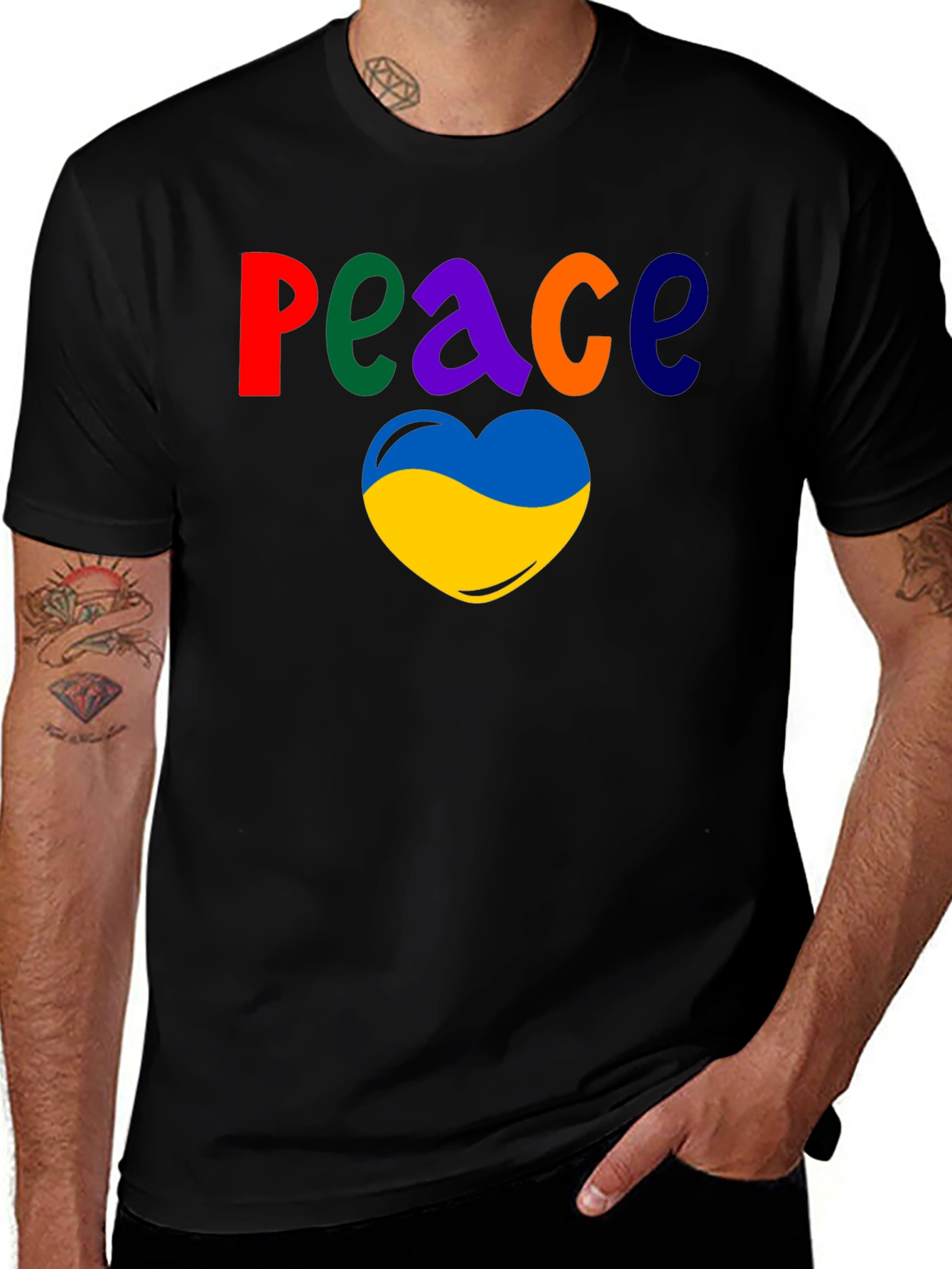 Variant 17 of Peace Ukraine Heart Graphic Black T-Shirt