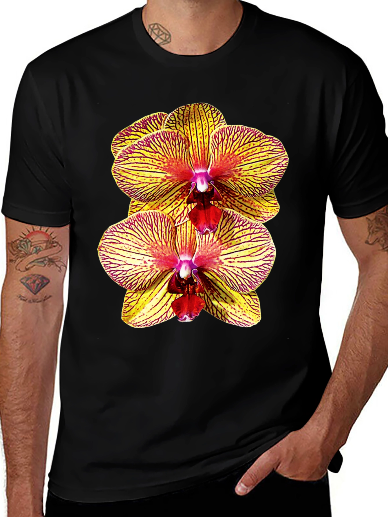 Variant 9 of Floral Orchid Graphic Black T-Shirt