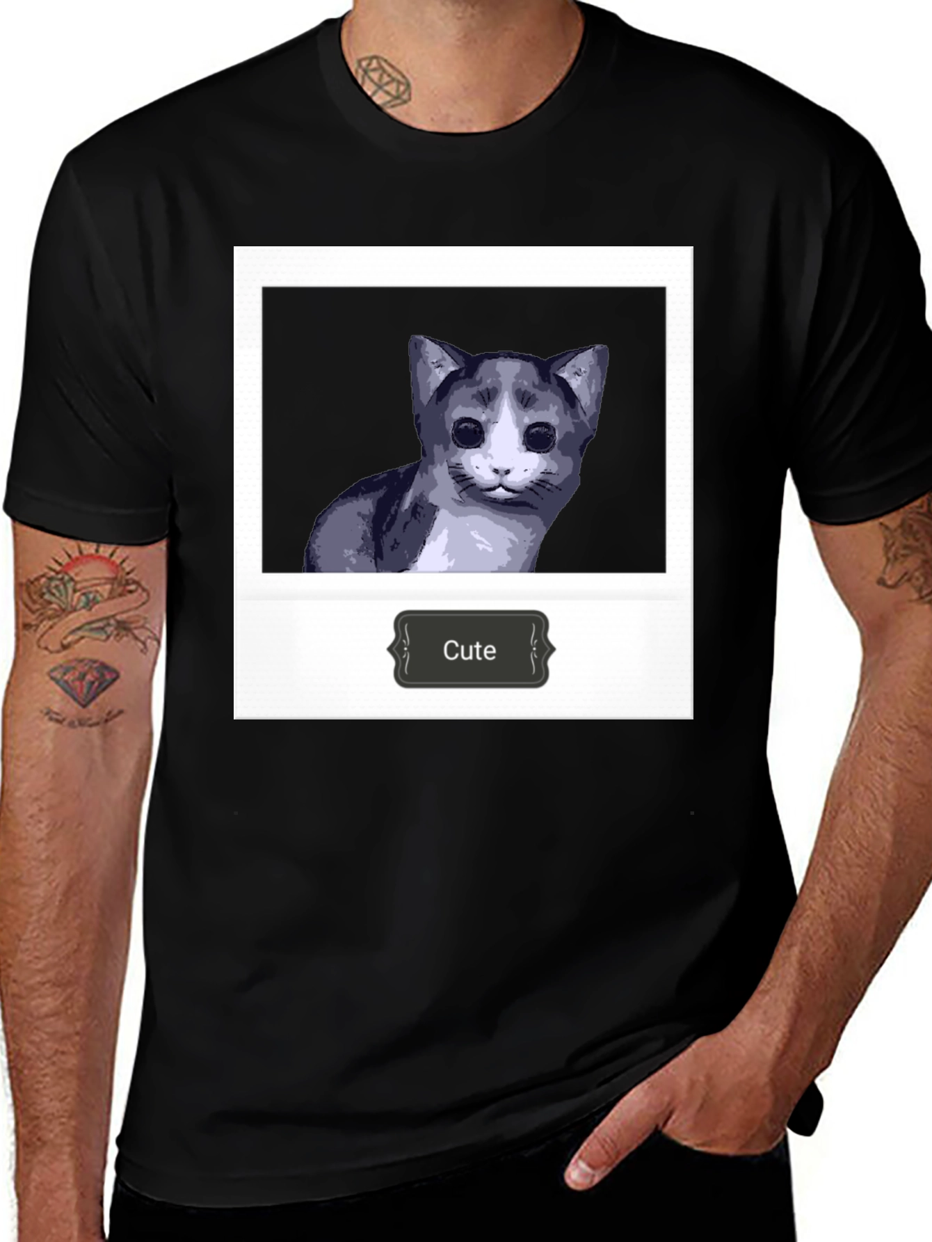 Variant 12 of Cute Cat Polaroid T-Shirt - Black