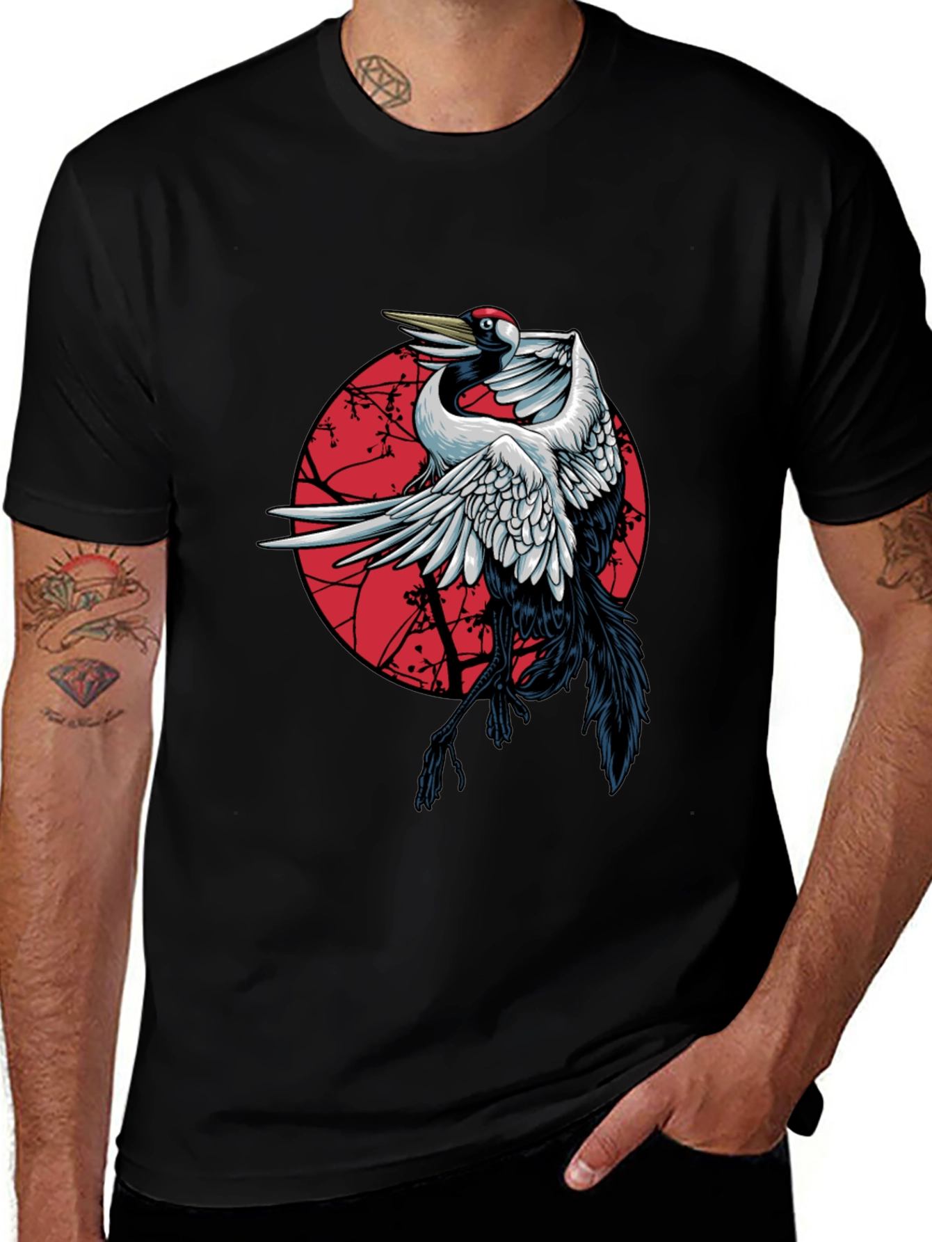 Variant 17 of Crane Design T-Shirt - Artistic Graphic Tee