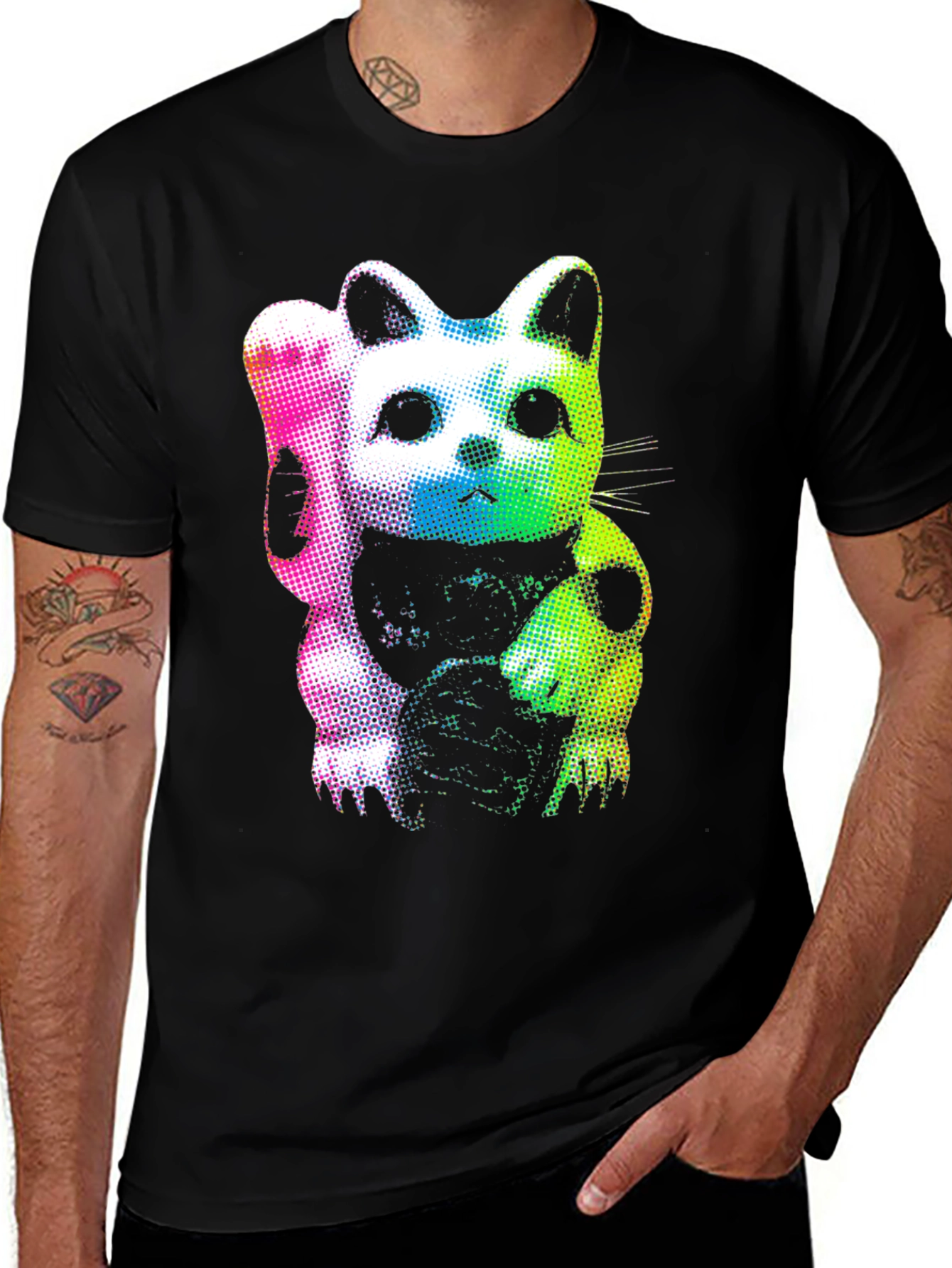 Variant 9 of Lucky Cat Graphic Tee - Vibrant & Stylish