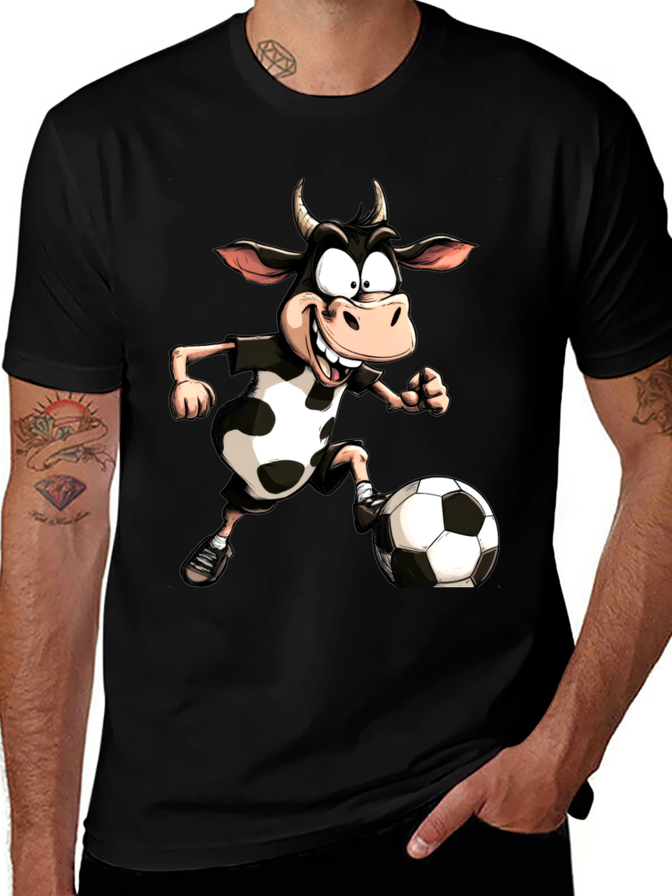 Variant 4 of Funny Cow Soccer T-Shirt - Black Graphic Tee