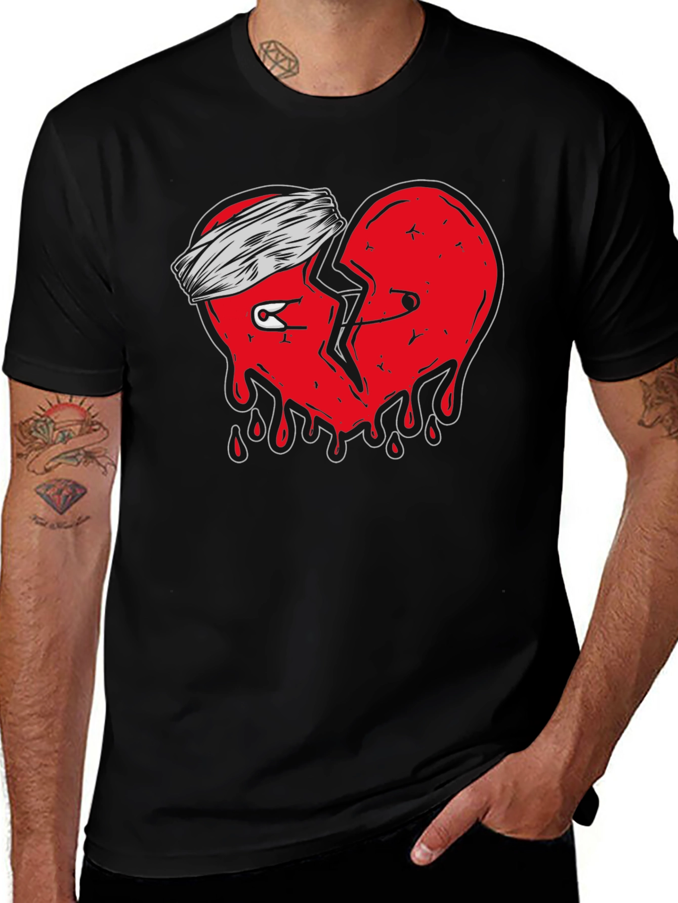 Variant 20 of Mended Heart Graphic Tee - Black Cotton T-Shirt