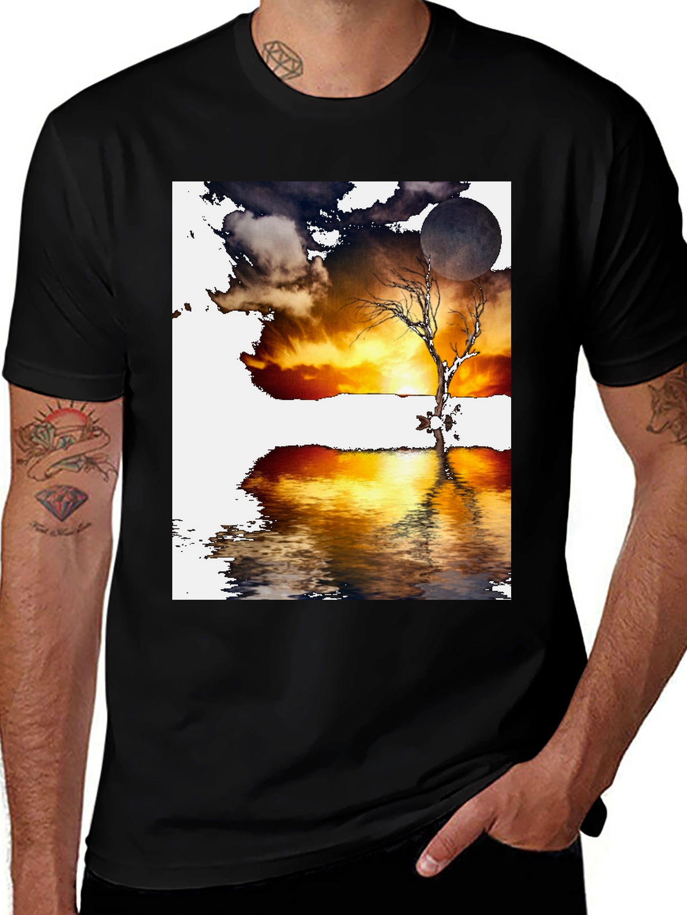 Variant 8 of Moonlit Tree Reflection Graphic Tee