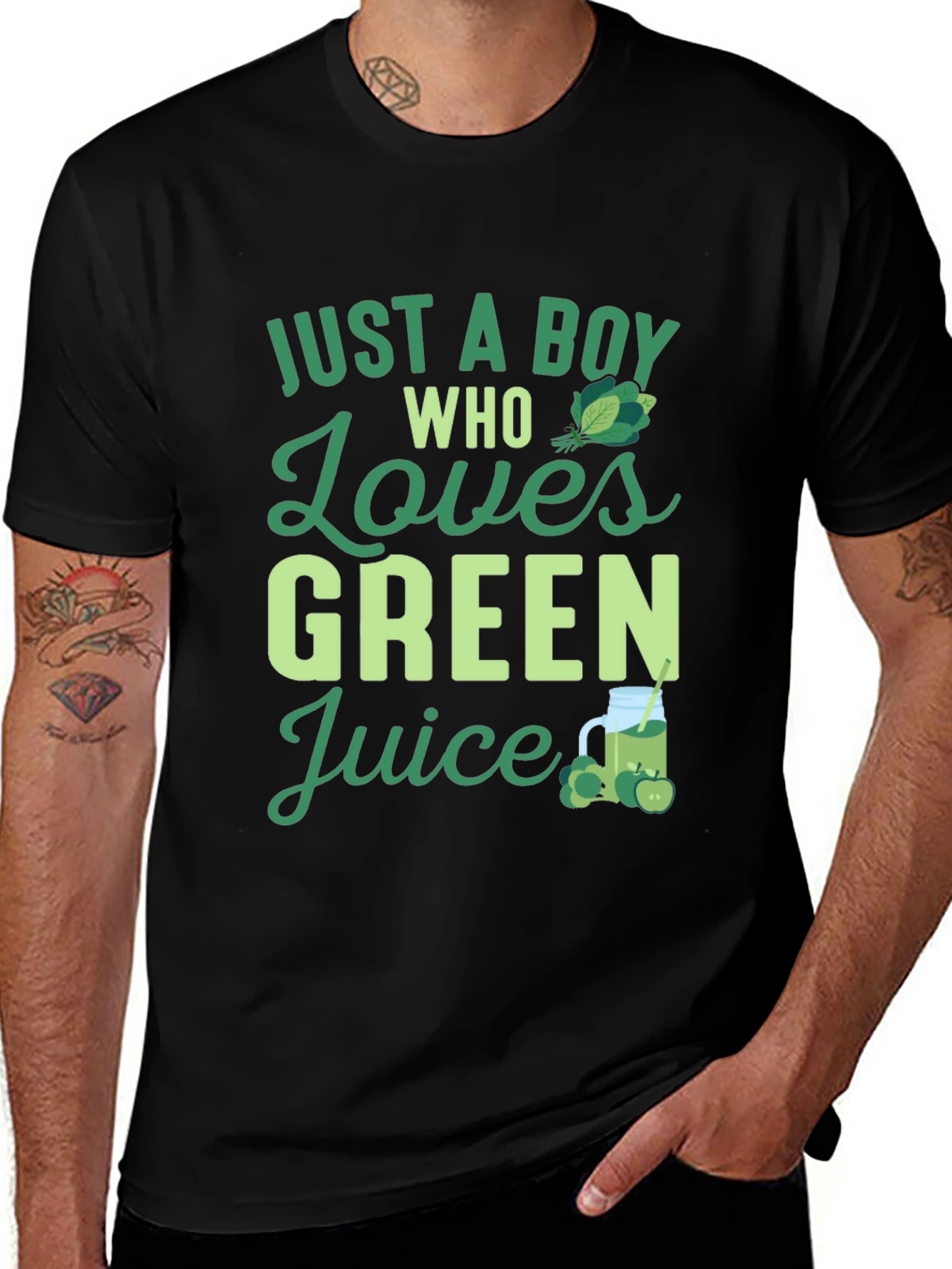 Variant 20 of Boy Who Loves Green Juice Black T-Shirt