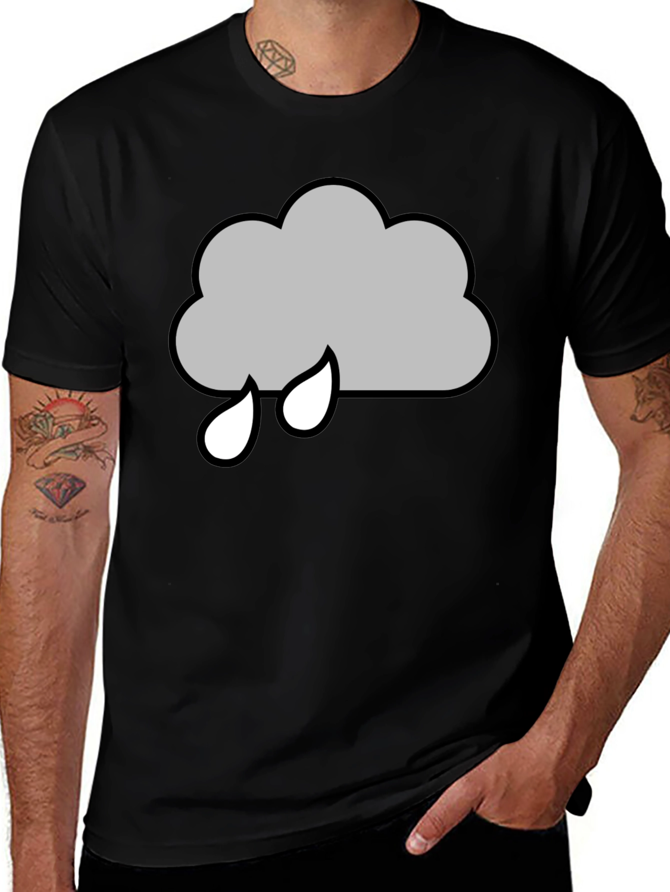 Variant 14 of Rainy Cloud Graphic T-Shirt - Black Cotton Tee