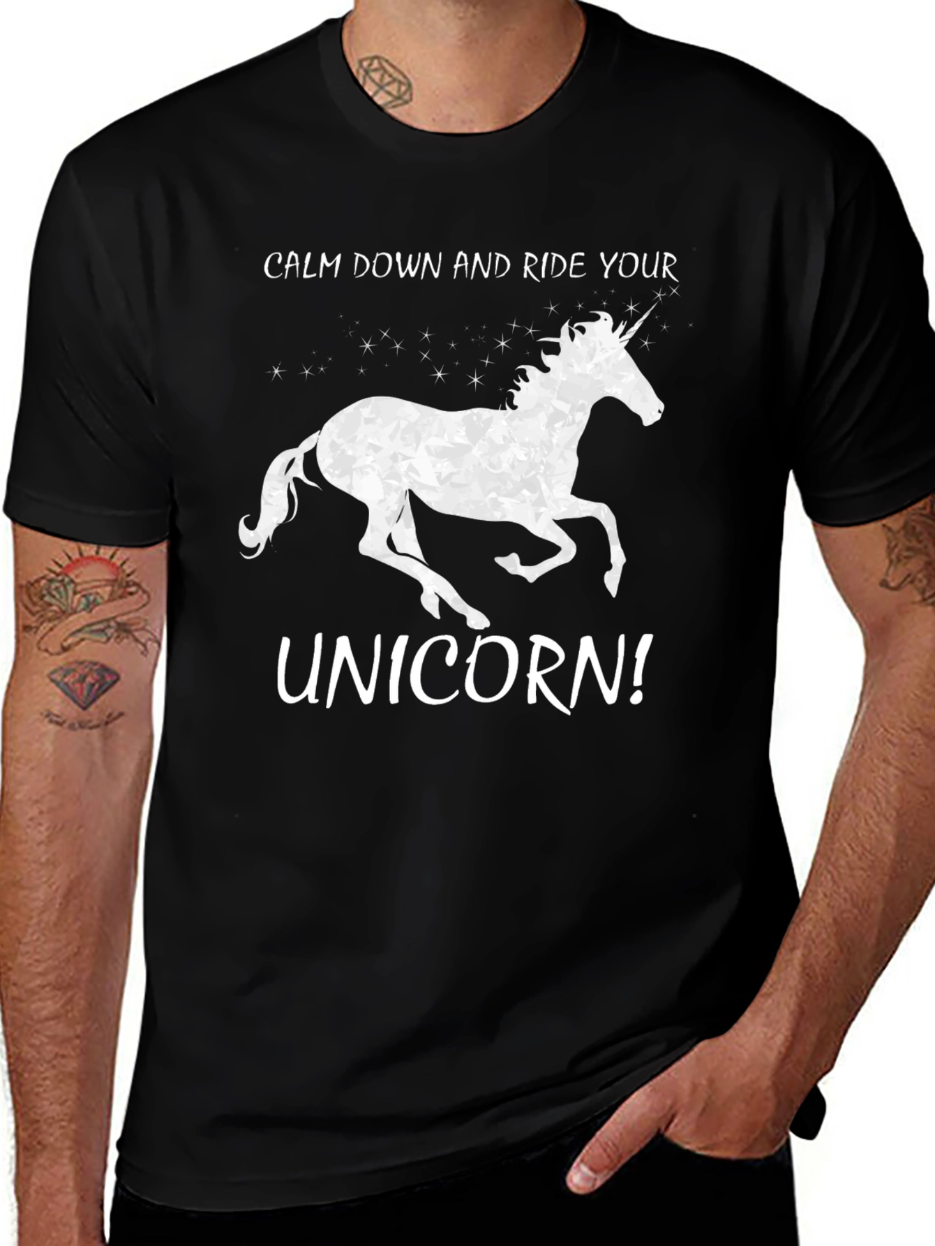 Variant 21 of Calm Down and Ride Your Unicorn Black T-Shirt