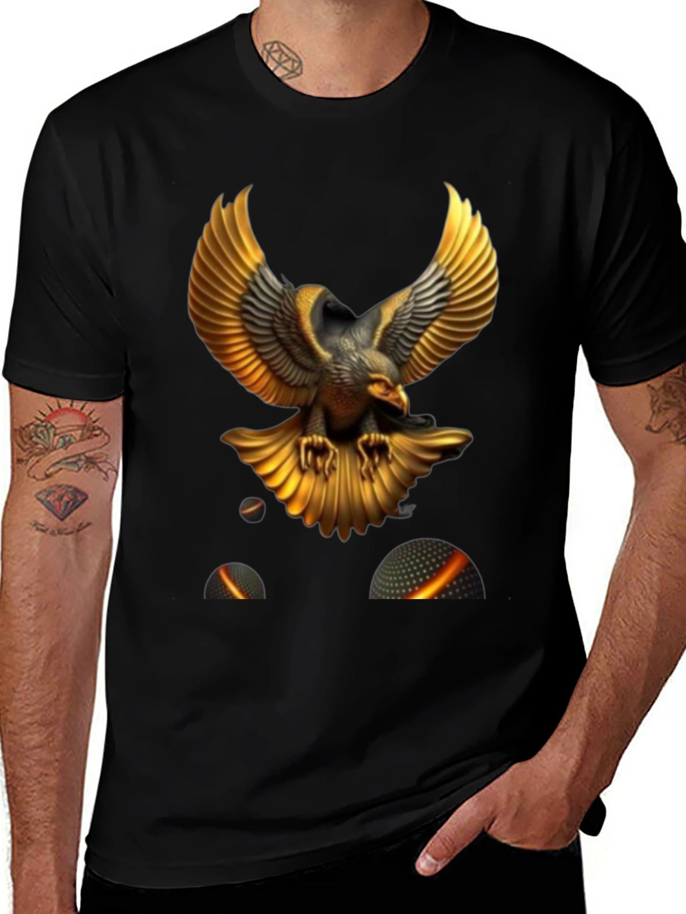 Variant 14 of Golden Eagle Graphic Print Black T-Shirt