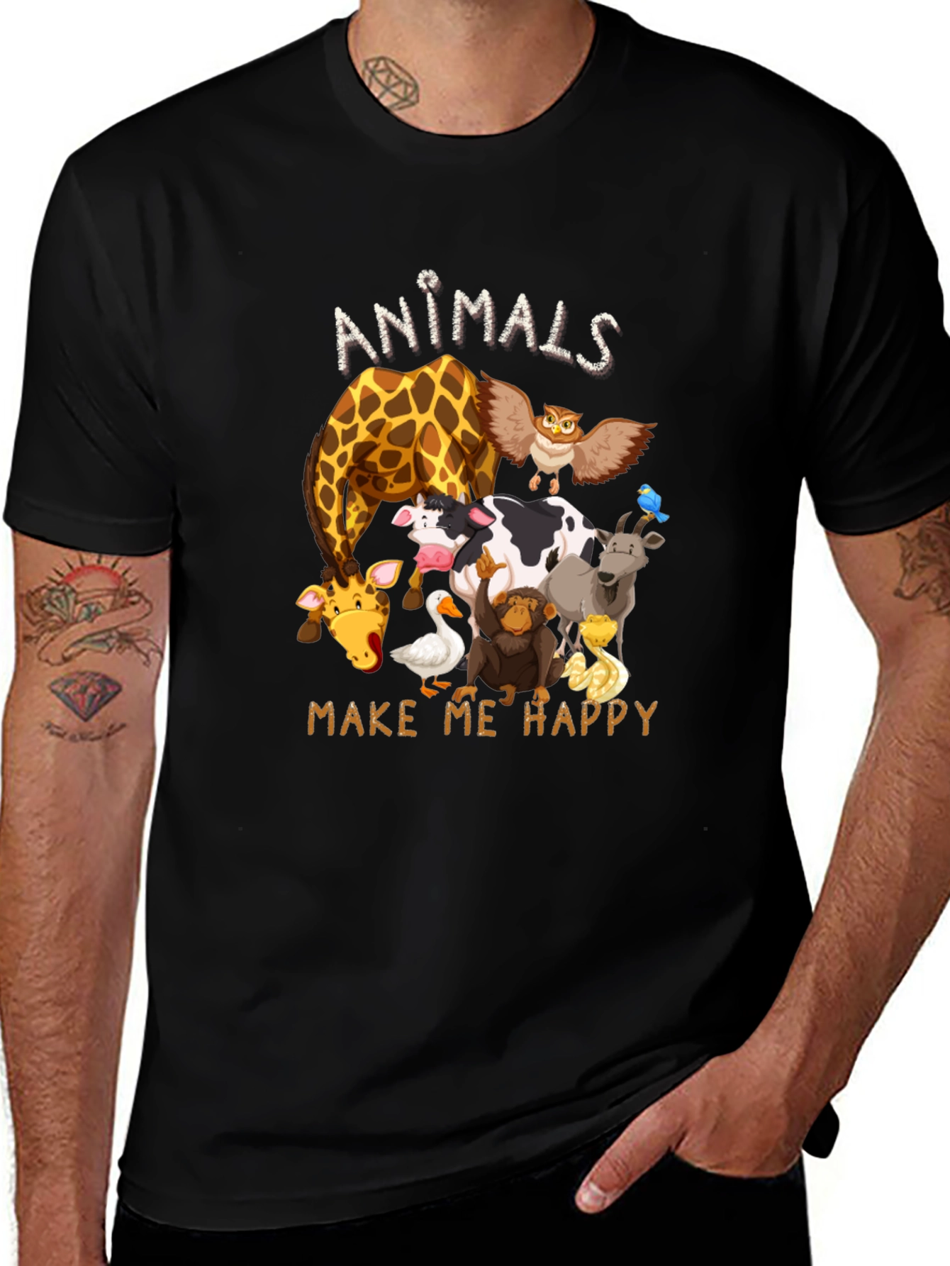Variant 19 of Animals Make Me Happy Black T-Shirt