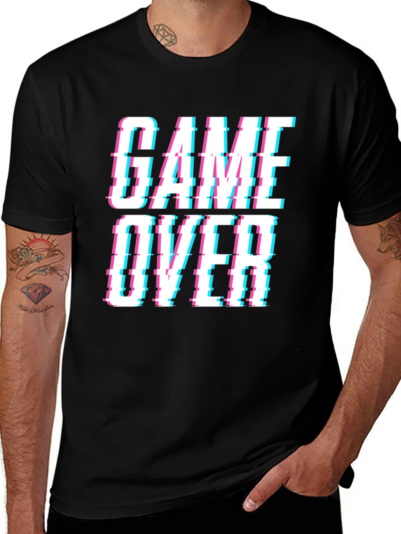Game Over Glitch Style Black T-Shirt