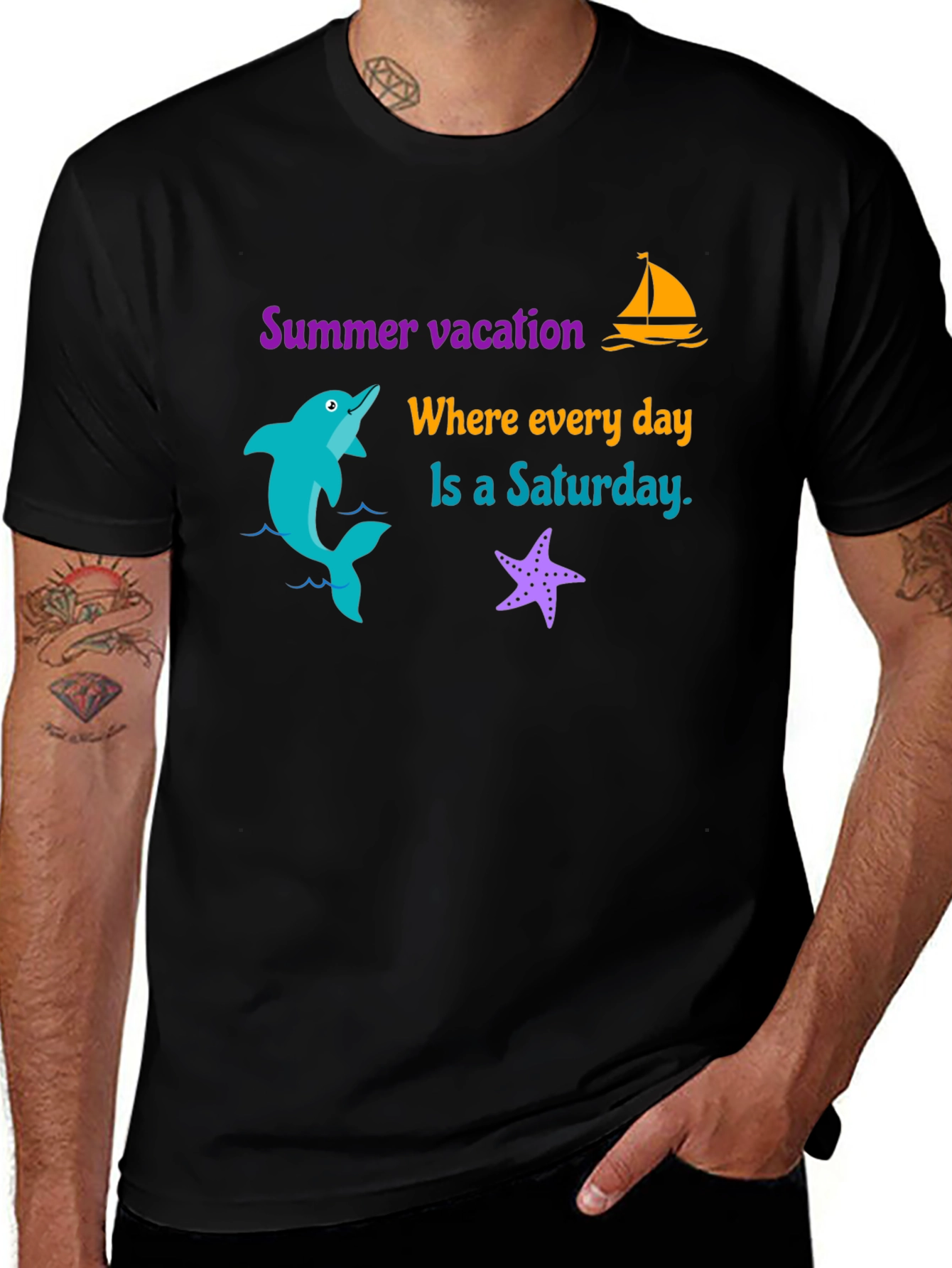 Variant 27 of Summer Vacation T-Shirt - Dolphin Boat Starfish Graphic Tee