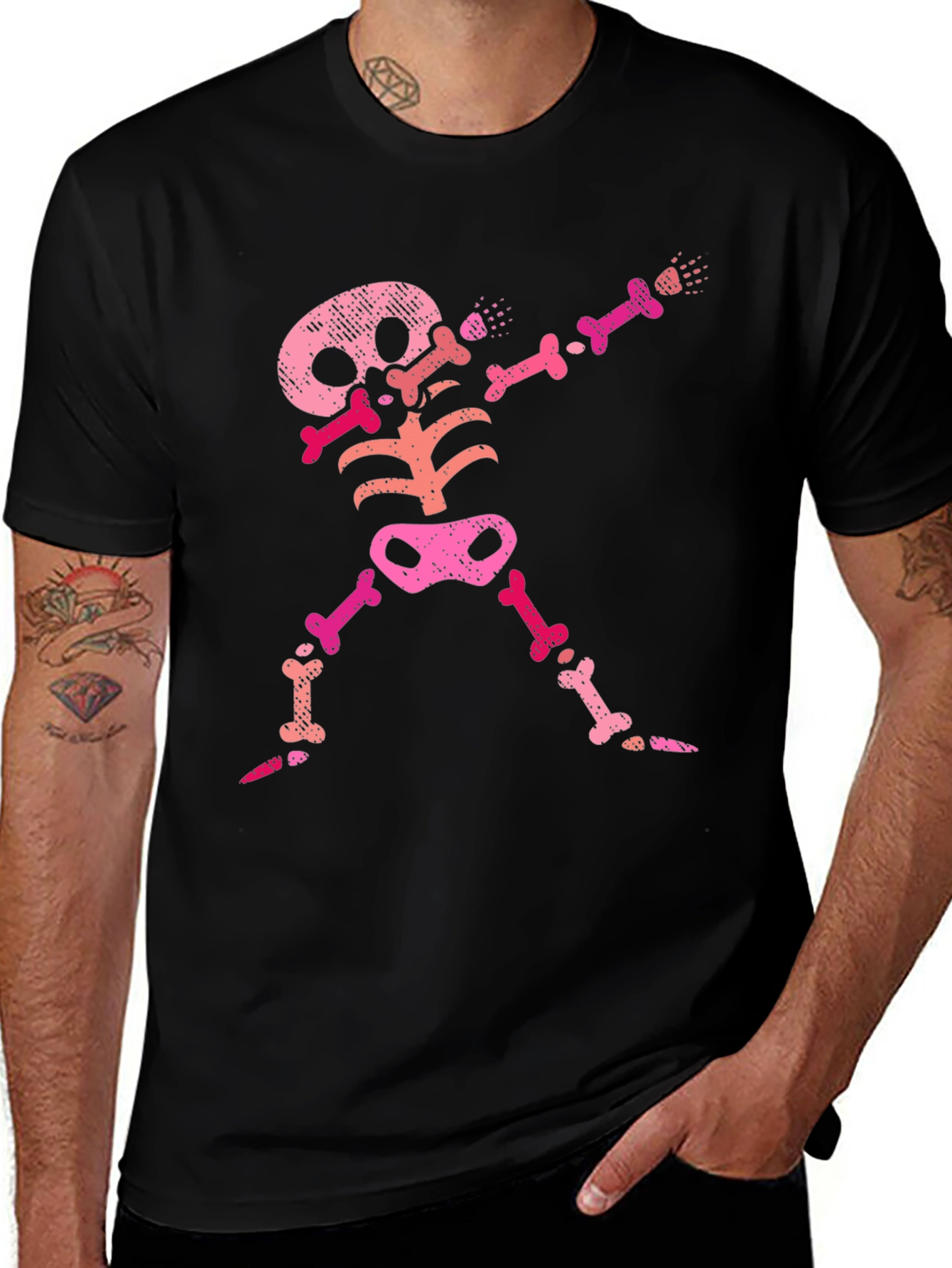 Black Pink Skeleton Dab Black T-Shirt main image