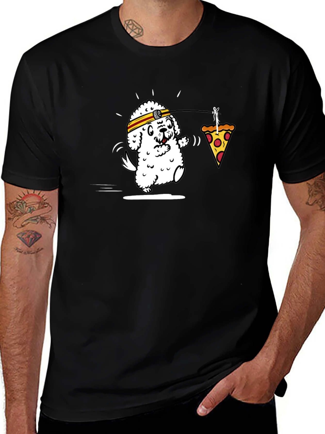 Variant 30 of Dog Chasing Pizza Funny Graphic Tee