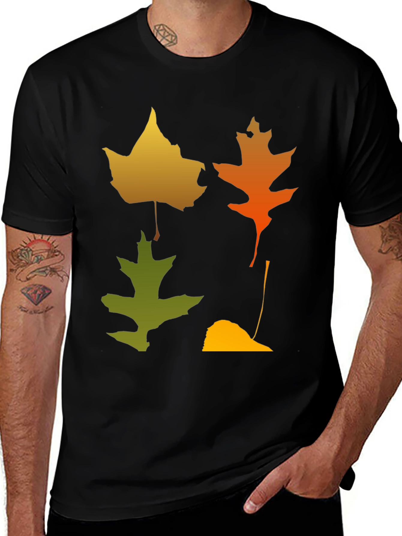 Black Fall Leaves Graphic Tee - Autumn Style Shirt main image