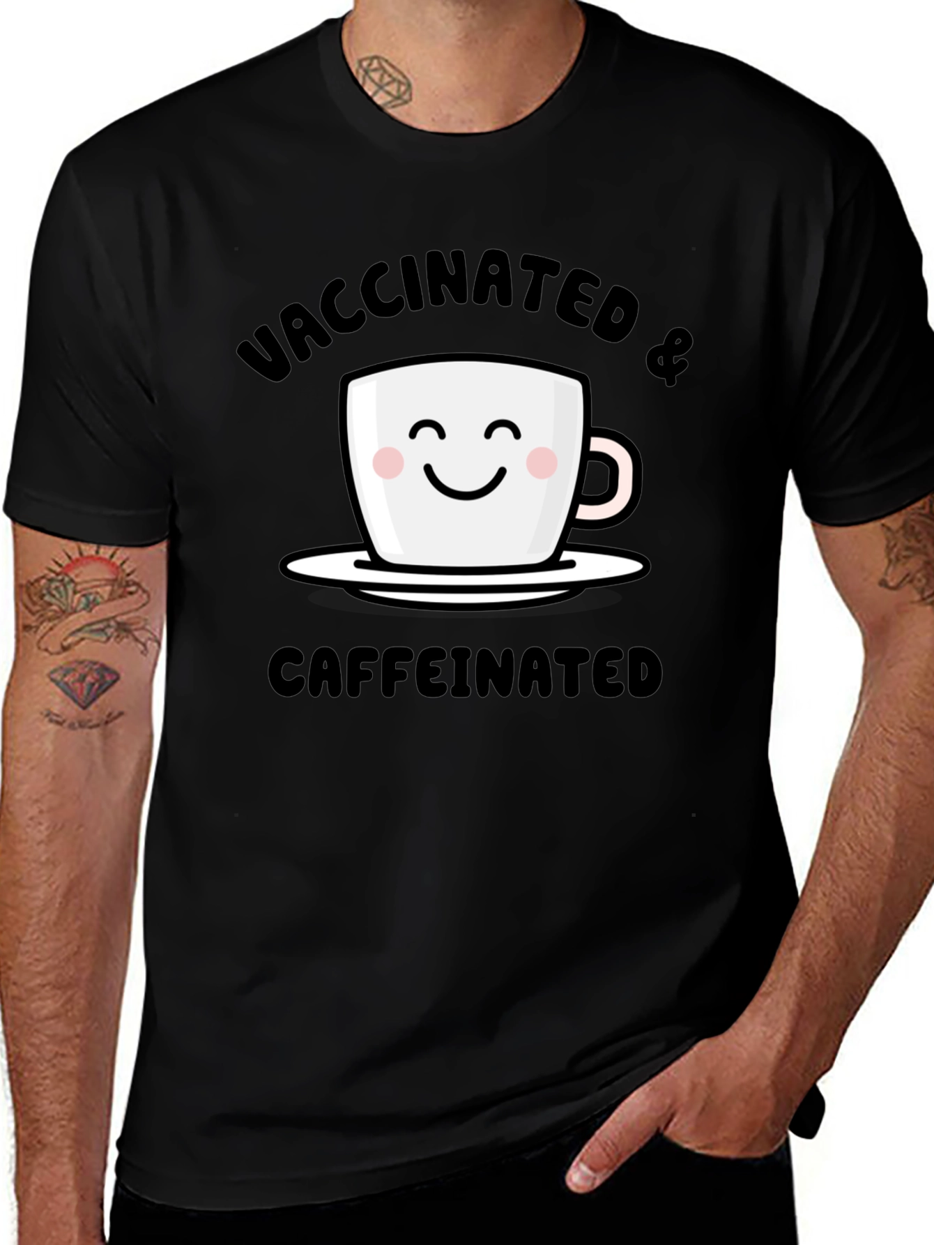 Variant 3 of Vaccinated & Caffeinated T-Shirt - Novelty Tee