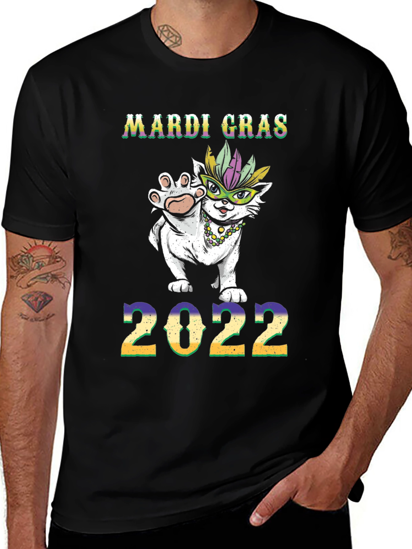 Variant 20 of Mardi Gras Cat 2022 Black T-Shirt