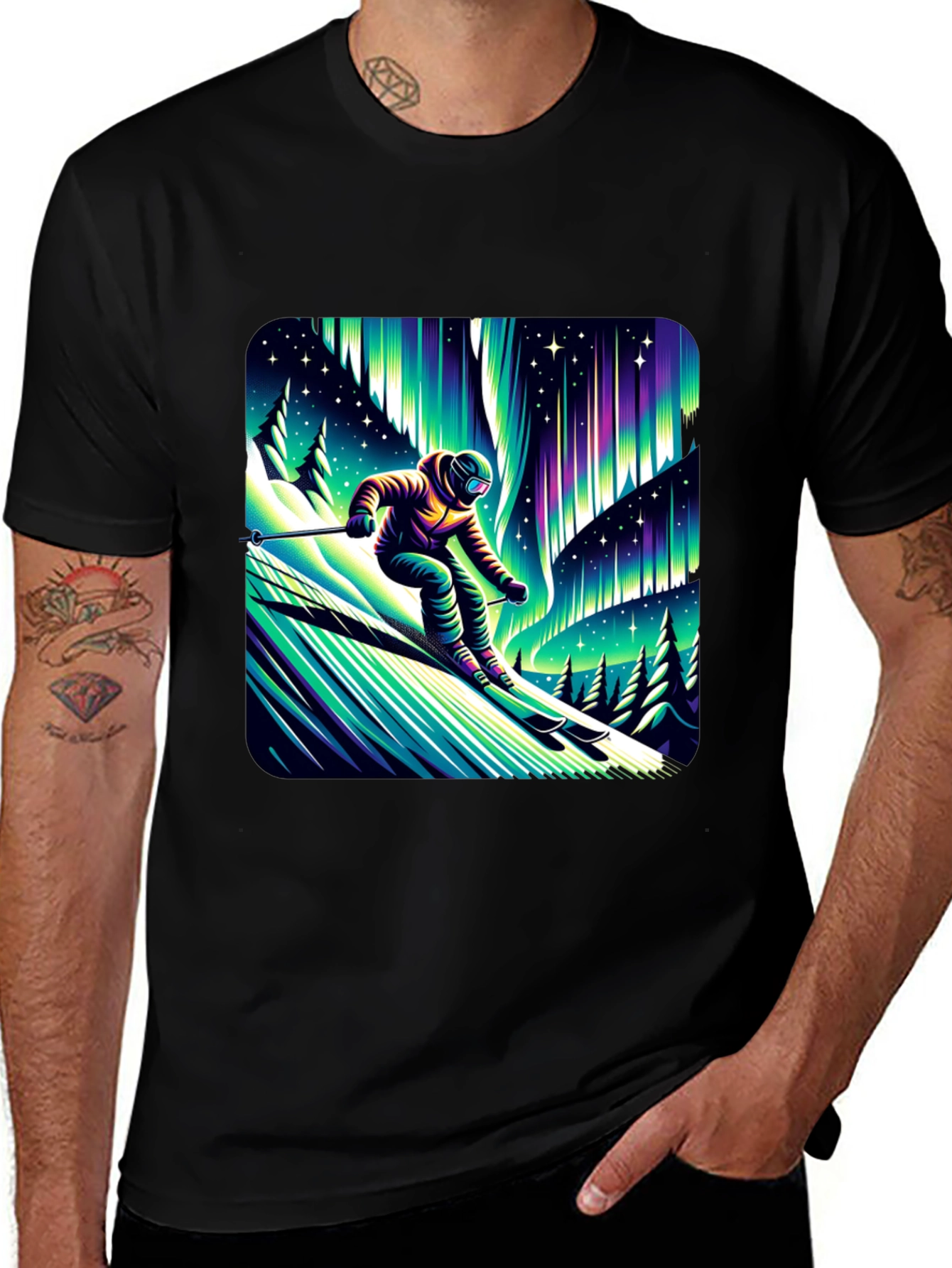 Variant 16 of Aurora Skier Graphic Tee - Black