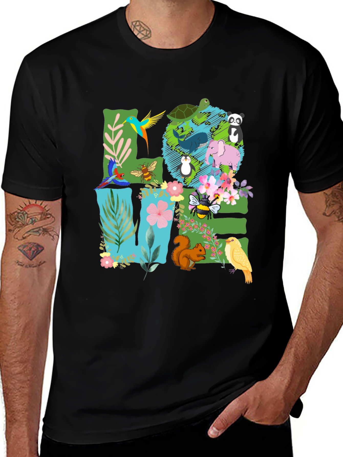 Variant 2 of Love Animals & Earth Black T-Shirt
