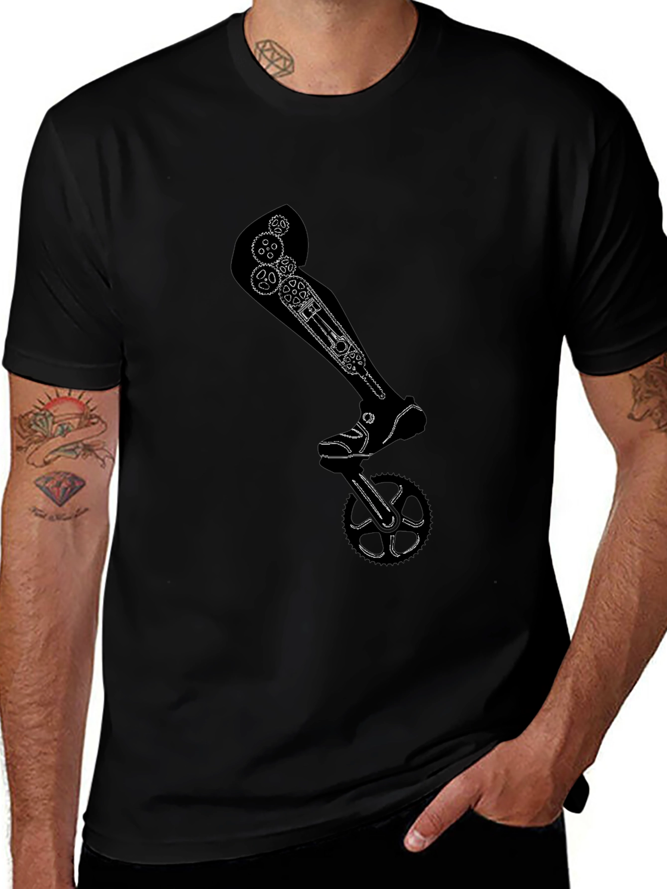 Variant 12 of Steampunk Leg Design Black T-Shirt
