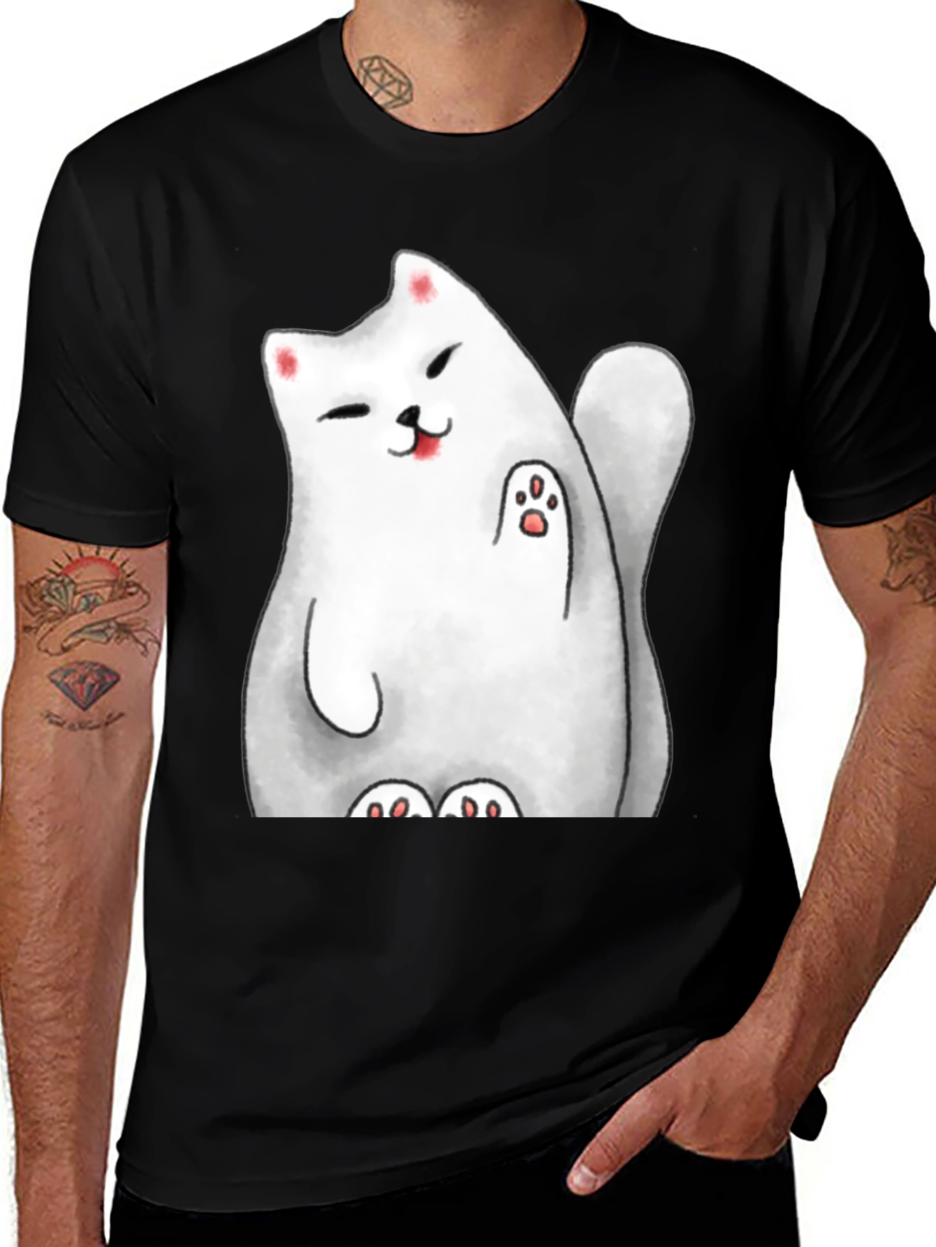Variant 23 of Lucky Cat Graphic Tee - Cute Cartoon Style