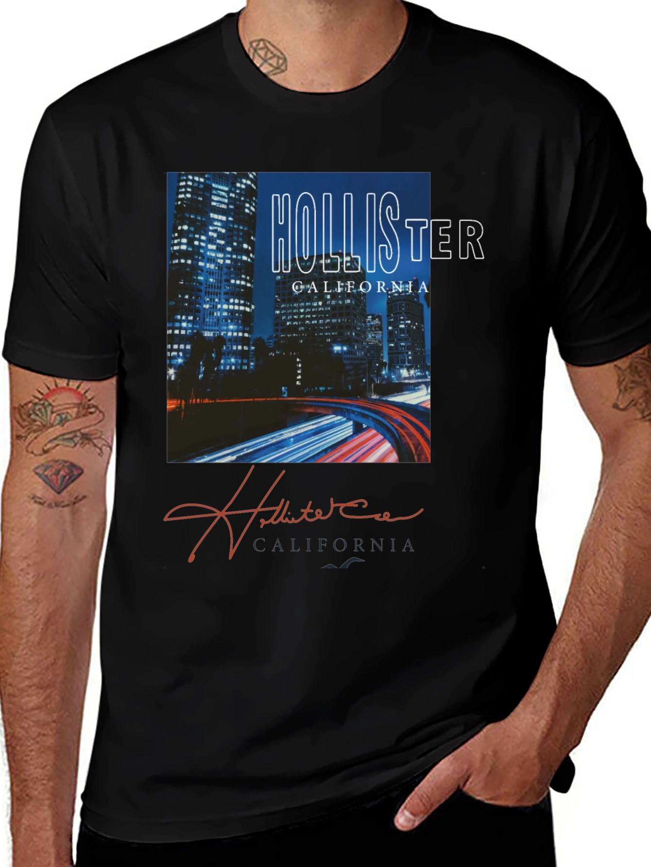Hollister California Night Cityscape Graphic Tee