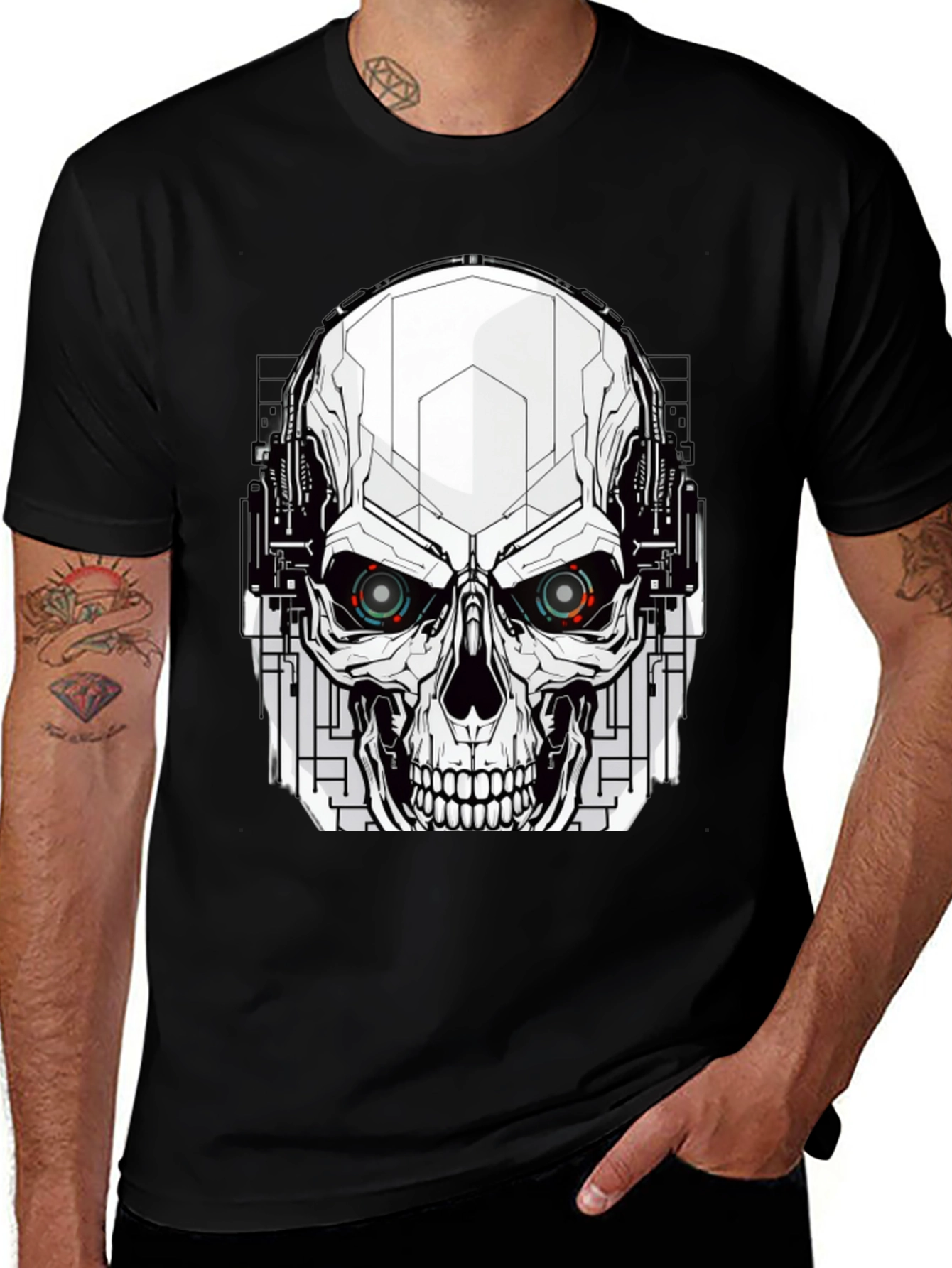 Variant 10 of Tech Skull Graphic Tee - Edgy Streetwear
