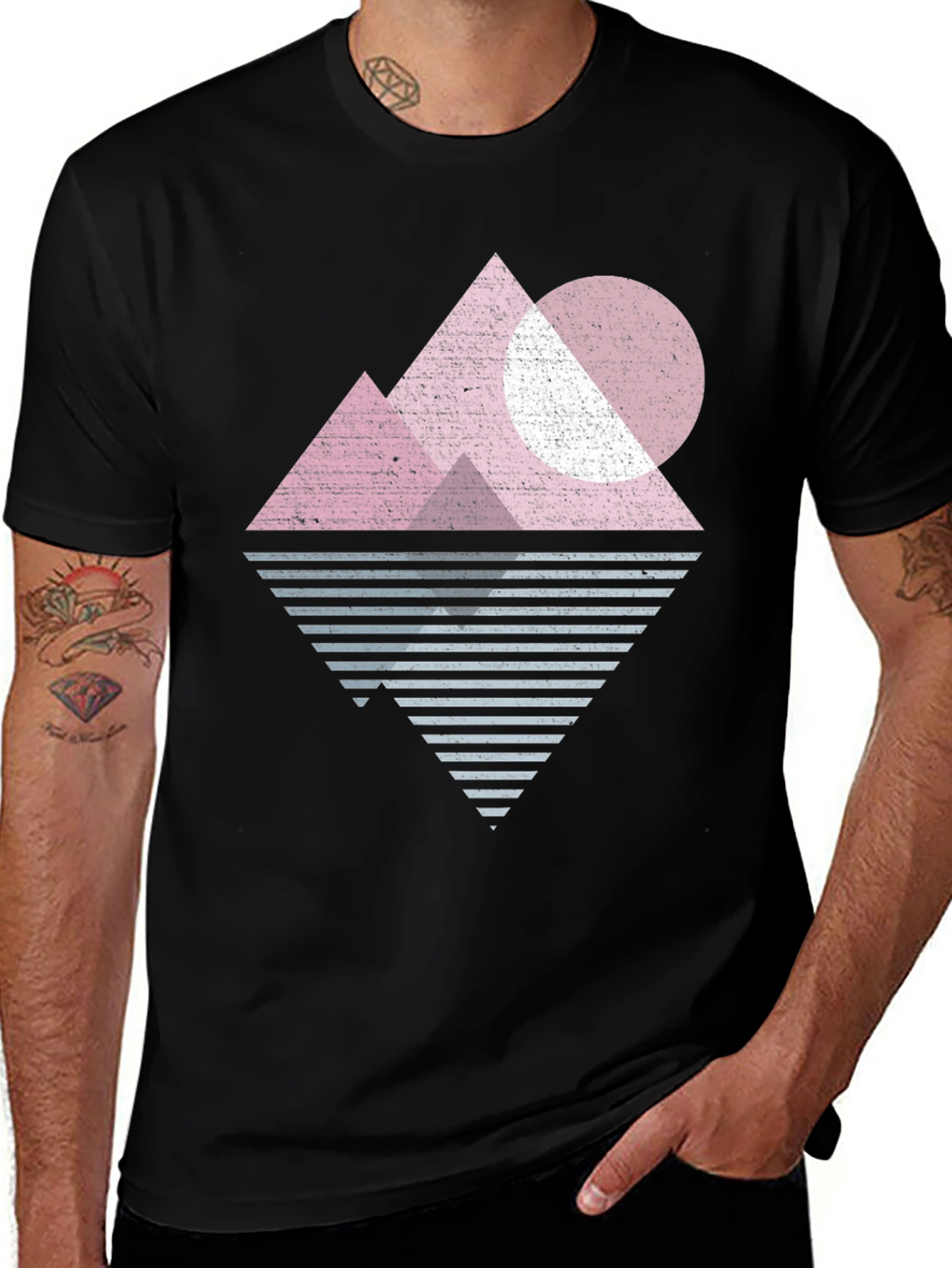Variant 15 of Geometric Mountain Graphic Tee - Retro Style Black T-Shirt