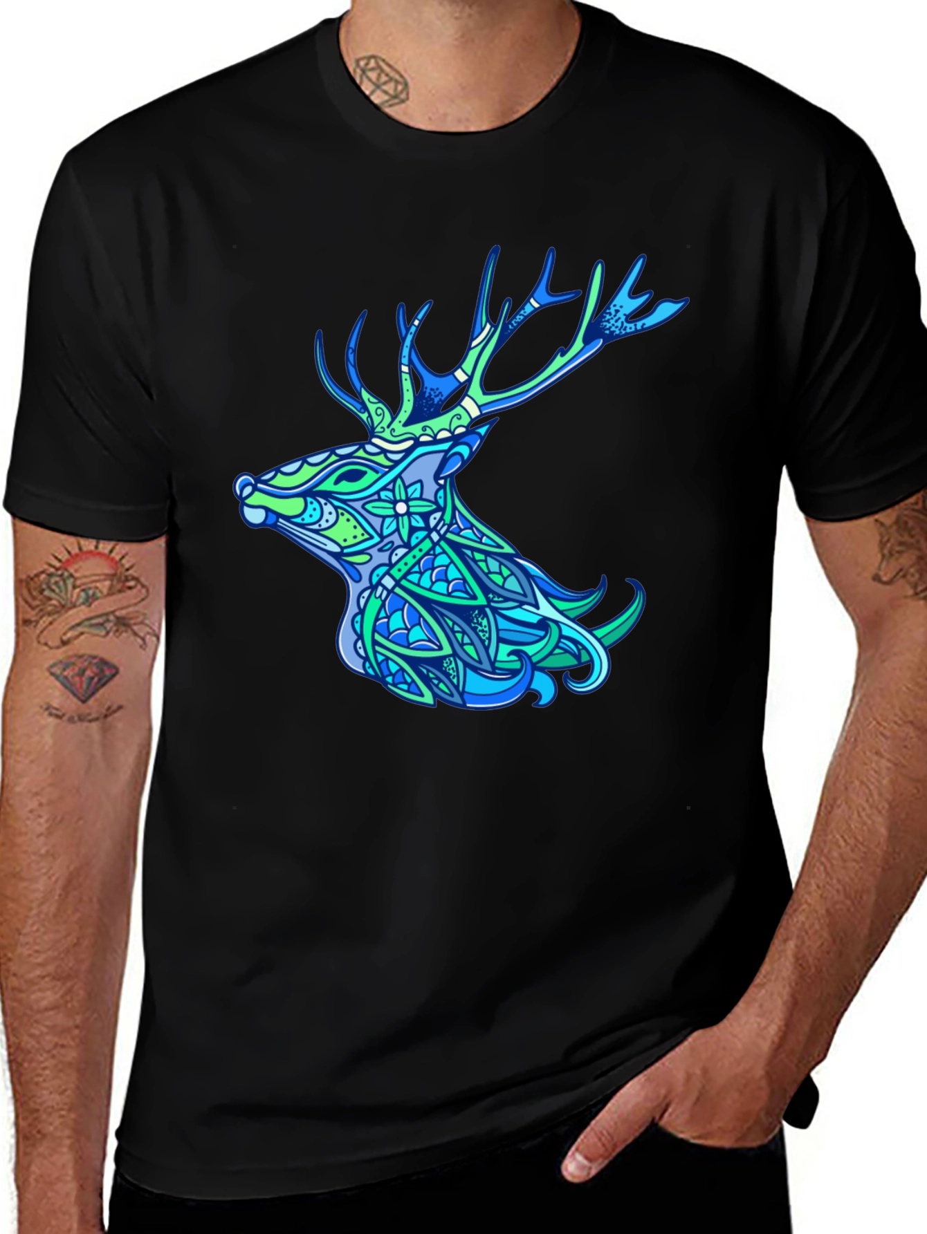 Variant 29 of Deer Head Graphic Tee - Nature Inspired Design