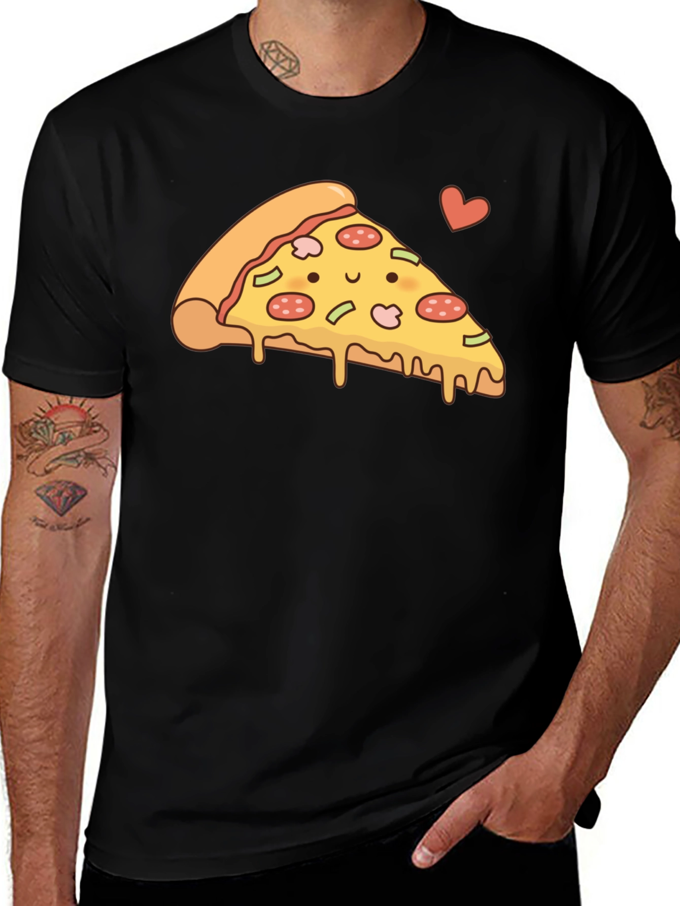 Cute Pizza Slice Graphic T-Shirt - Black