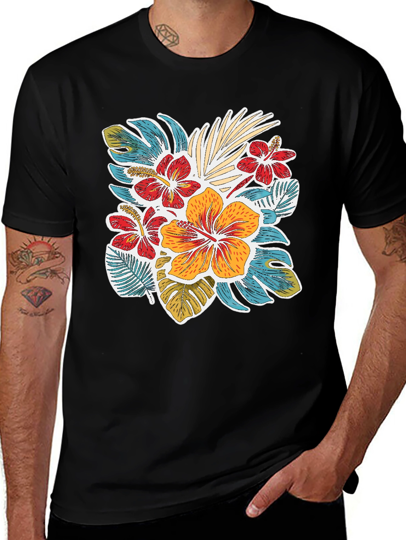 Variant 6 of Tropical Floral Print Crew Neck T-Shirt