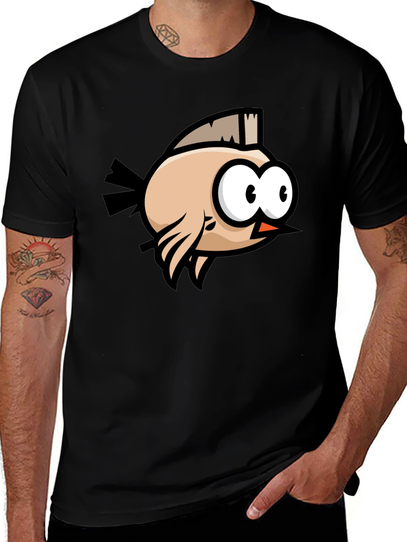 Variant 10 of Cartoon Bird Graphic Tee - Black T-Shirt