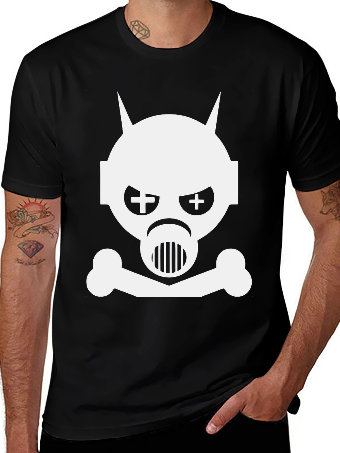 Variant 13 of Edgy Skull Gas Mask Graphic Tee - Black Cotton T-Shirt