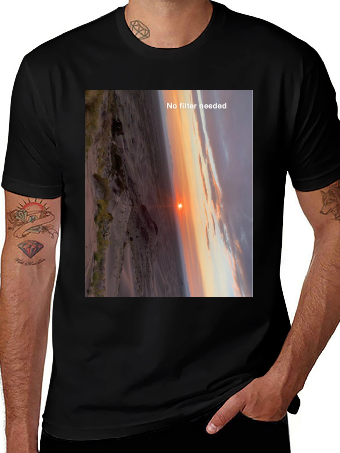 Variant 22 of Sunset 'No Filter Needed' Black T-Shirt