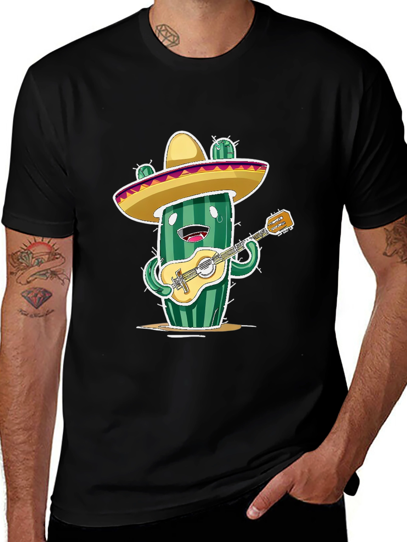Variant 16 of Cactus Musician Graphic Tee - Playful Novelty T-Shirt